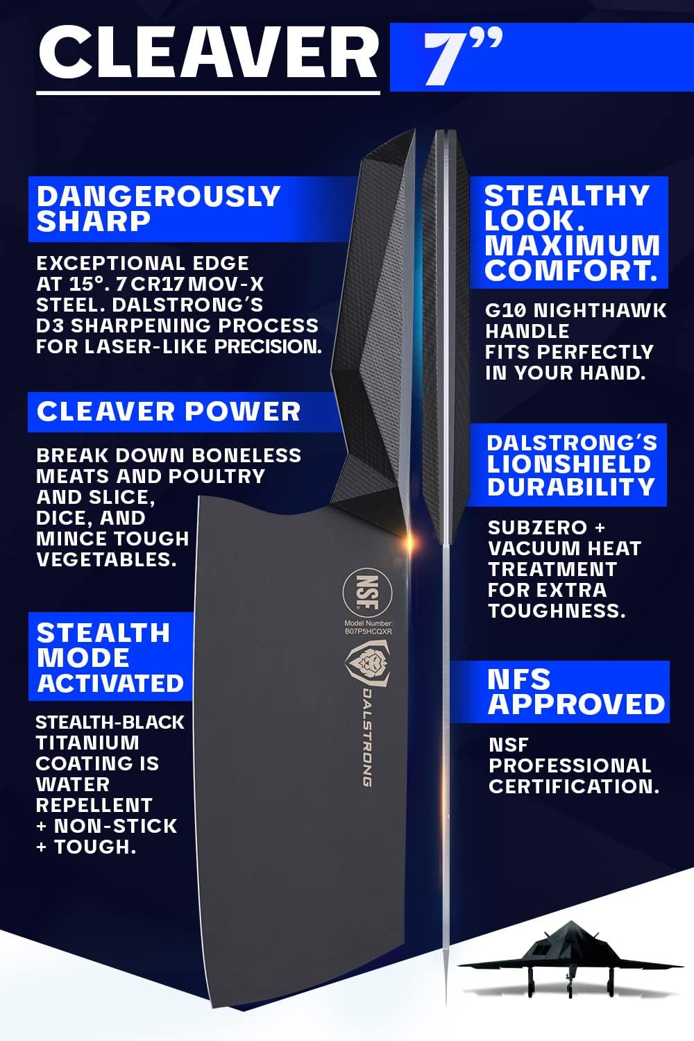Dalstrong Meat Cleaver Knife-7'-Shadow Black Series-Titanium Nitride Coated-High Carbon Vacuum Treated Steel-Razor Sharp Kitchen Knife Gift-Sheath-NSF Certified
