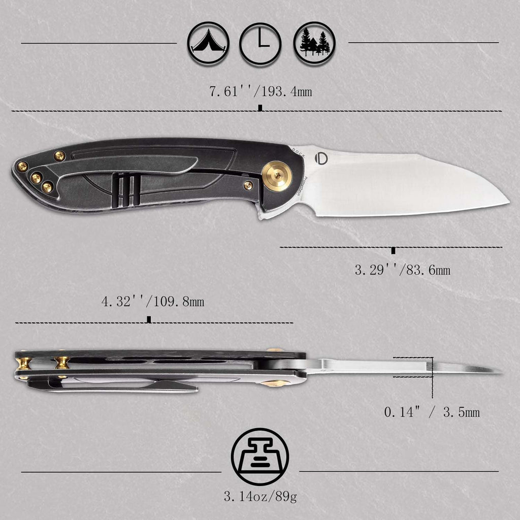 KANSEPT Prometheus Pocket Folding Knife for Men - EDC Camping 3.29'' Satin CPM S35VN With Twill Carbon Fiber Handle - Everyday Carry K1040A1