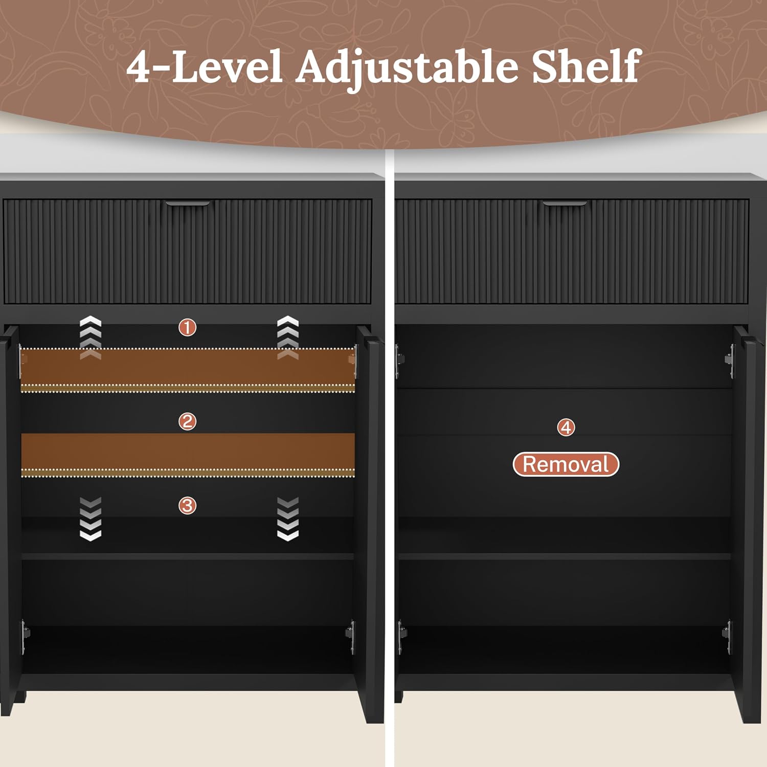 55' W Fluted Buffet Cabinet with Storage Accent Sideboard with 2 Drawers & 4 Doors,Wood Console Coffee Bar Table with Adjustable Shelves for Living Room,Kitchen and Dining Room