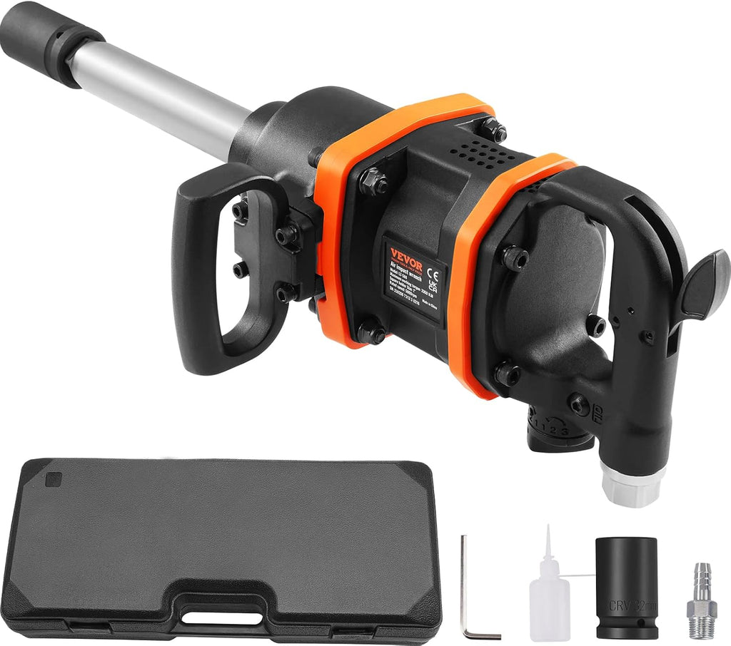 VEVOR 1 Inch Air Impact Wrench, Up to 3160 ft-lbs High Reverse Torque Output 1' Pneumatic Impact Gun w/ 8 Inch Extended Anvil & Carrying Case for Heavy Duty Repairs and Maintenance