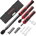 SUERCUP 1/4'&3/8'&1/2' Digital Torque Wrench Set(0.15-10Nm&0.66-44.29Ft.Lb/0.9-60N.m&3.8-250.8Ft.Lb/5.1-340Nm), with Vibration, Buzzer,LED Notification and Five Units of Measure, for Car,Moto Repair
