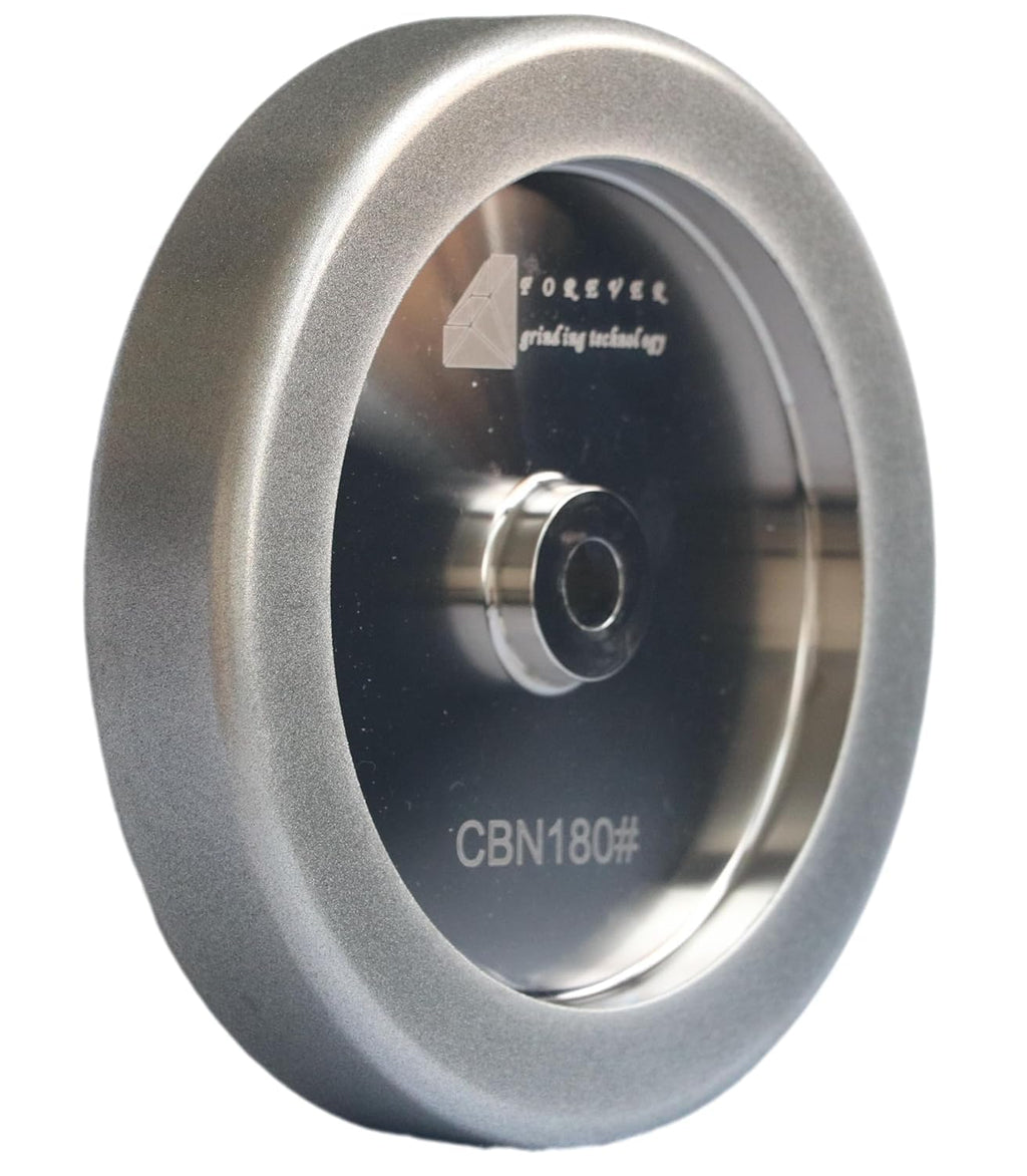 Generic 4 in 1 PLUS CBN Grinding Wheel 8'' Diameter, 5/8'' Arbor,1.5'' Wide with 1/4'' Radius,1'' Down The Side,for Sharpening Woodturning and HSS Tools(180 Grit), Silver