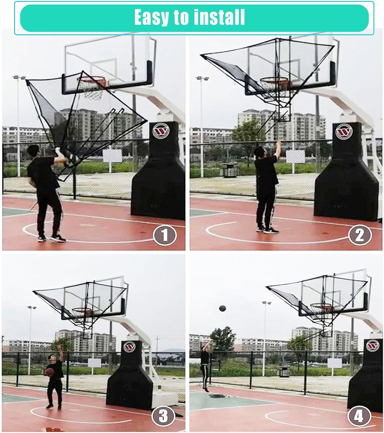 Basketball Shot Return NET Apparatus with 180° Rotating Chute, Suspended Portable Shooting Basketball Rebounder Device