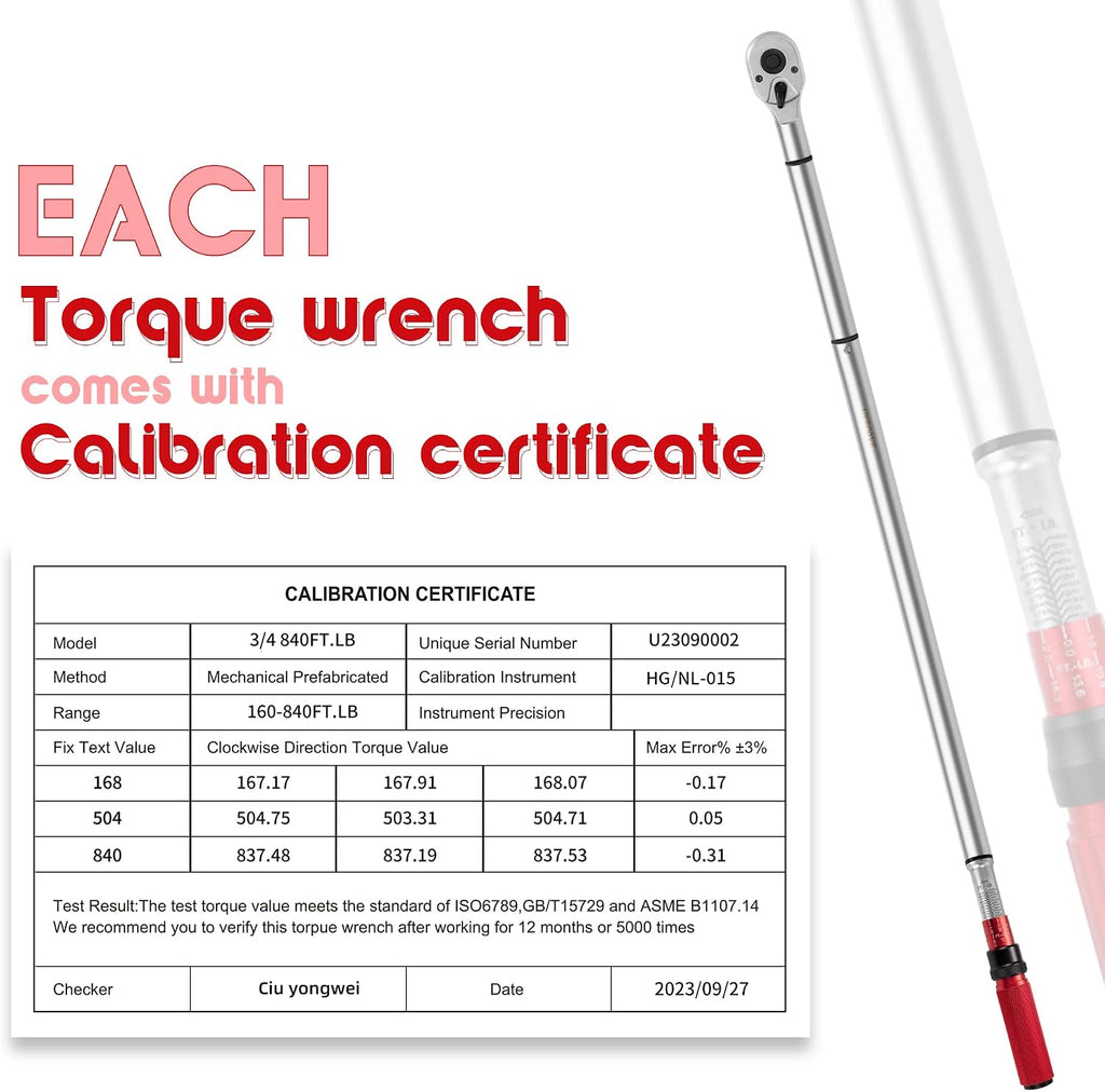 3/4 Inch Torque Wrench, 48 Tooth Torque Wrench 3/4 Drive 160-840FT.LB/217-1139N.M with a Solid Storage Case