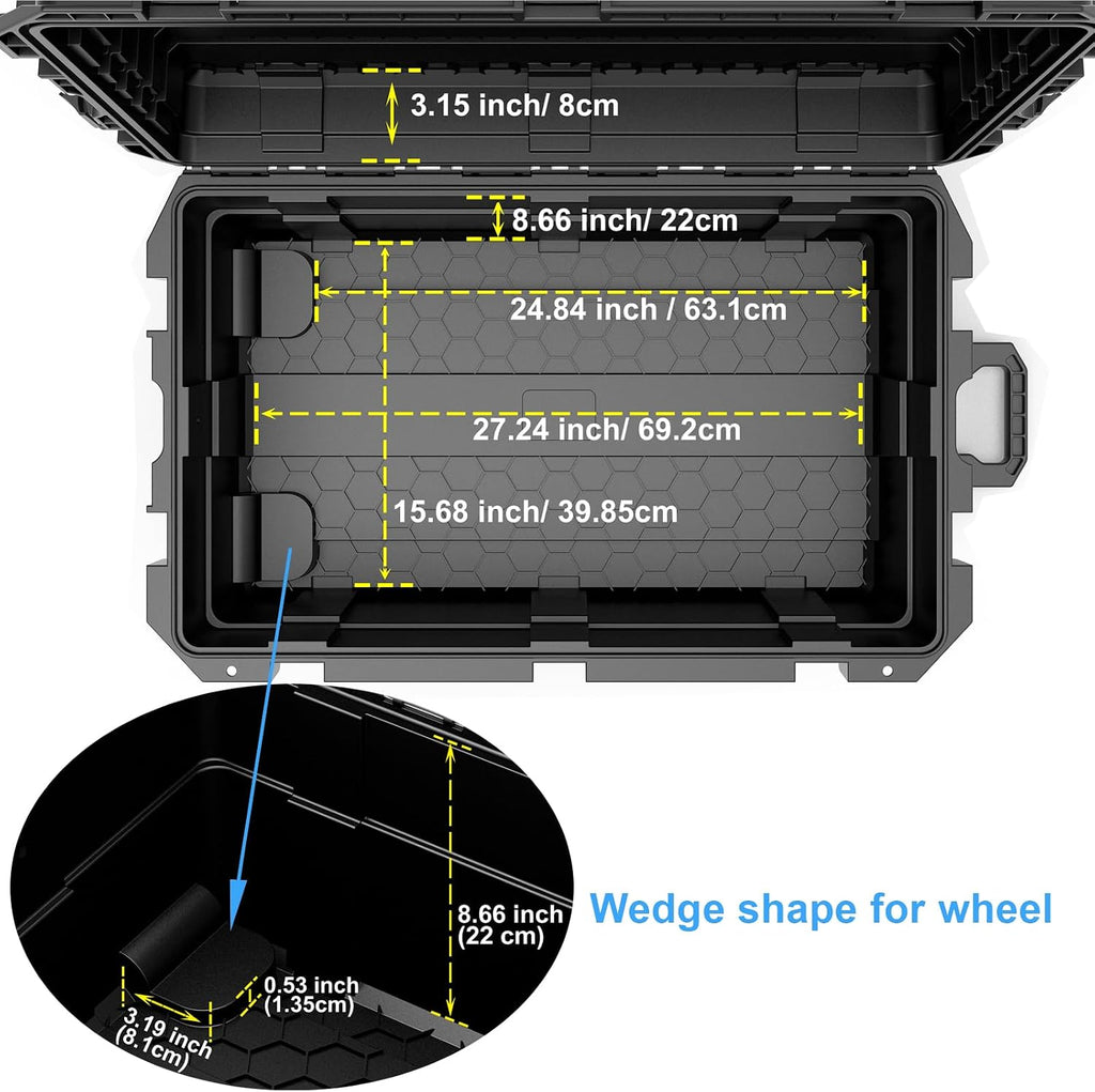 Regetek Waterproof Hard Case, 33 x 21 x 14 Inch, Equipment Case with Wheels/Customizable Foam/Retractable Handle for electronic, tool,cameras, Shockproof,Rolling Hard Case Inner 27.24'x15.6'x11.29'