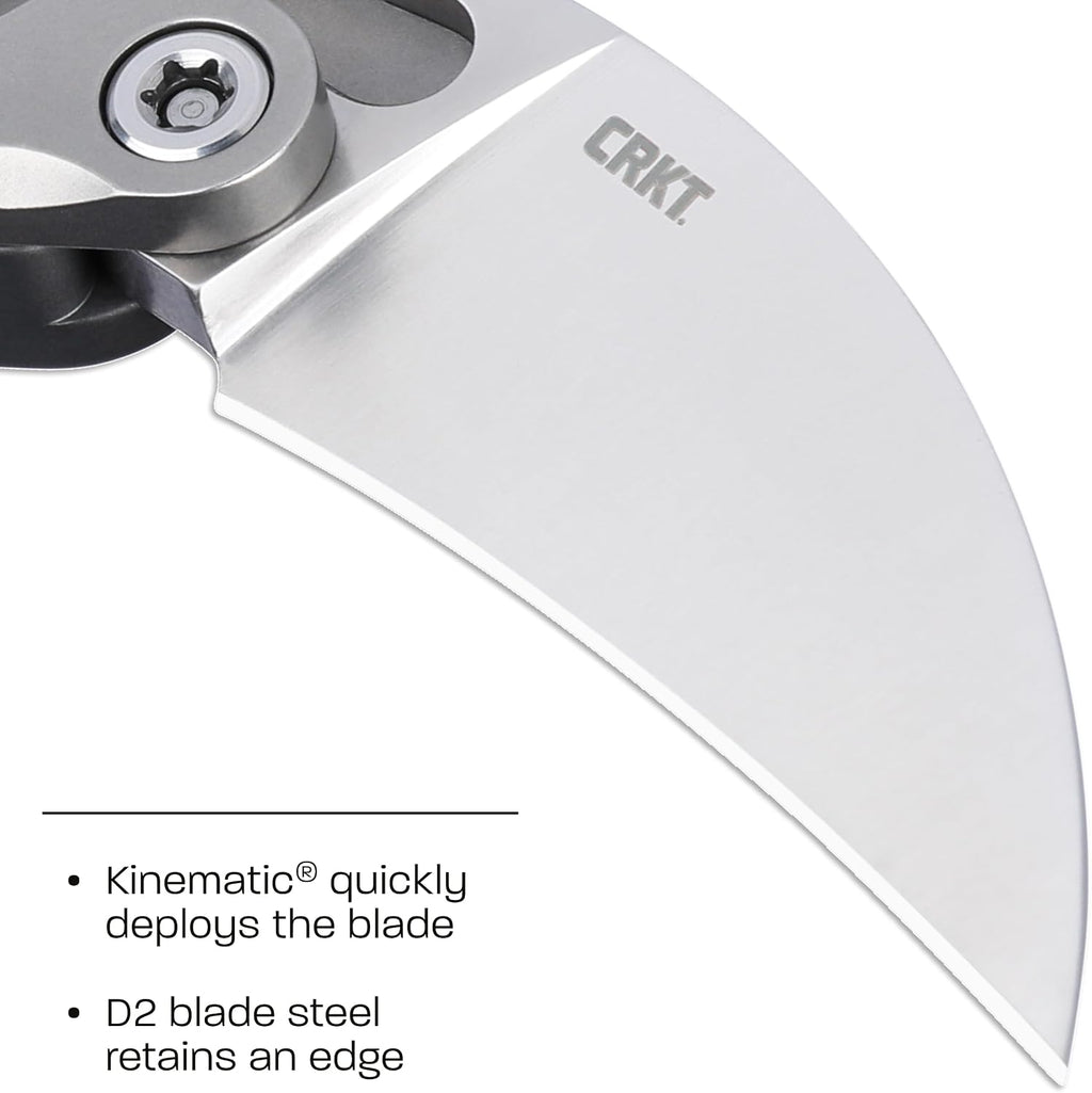 CRKT Provoke Folding Knife with Kinematic: Morphing Karambit, D2 Steel Plain Edge Blade, Gray Aluminum Handle, Pocket Clip, 4040G