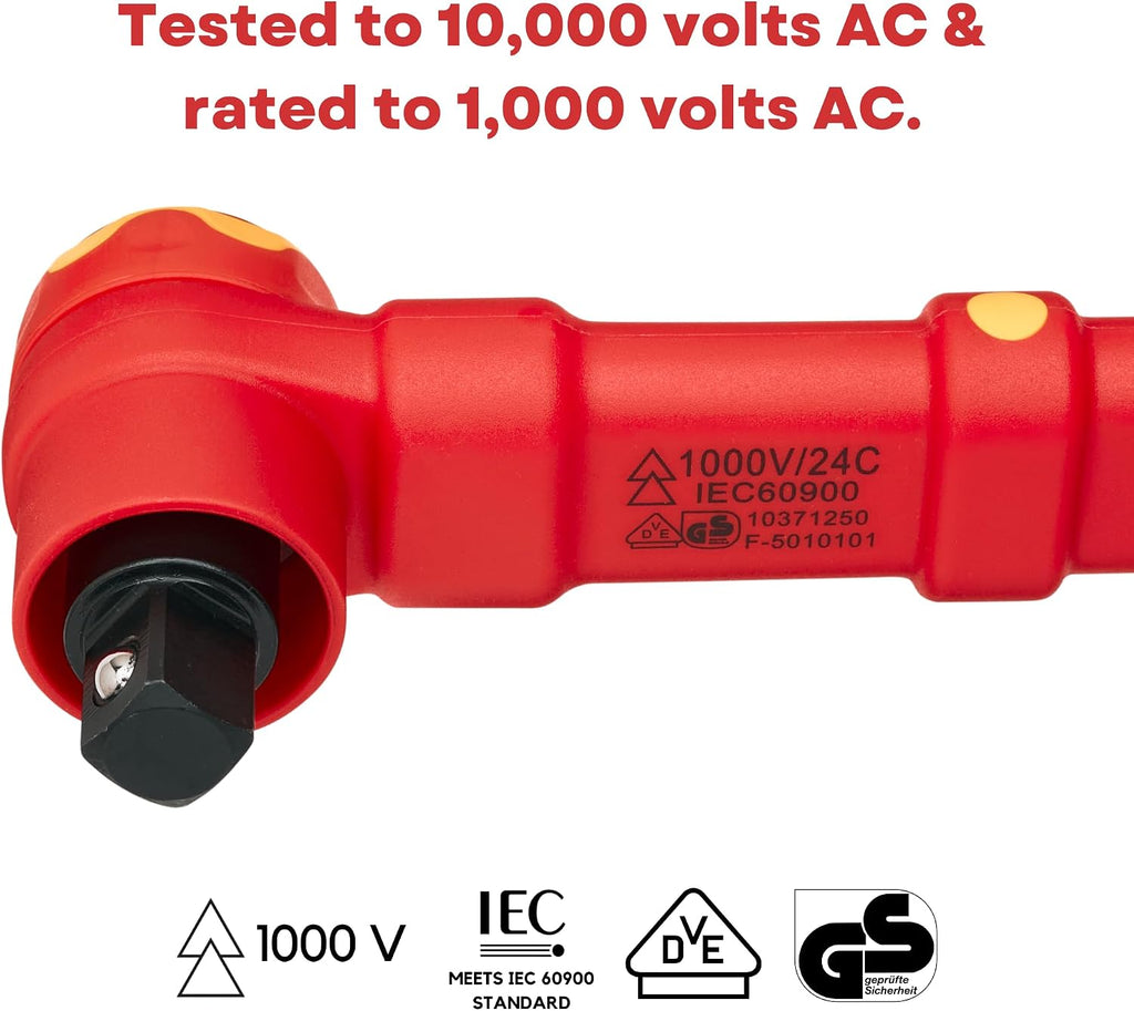 FESA Electrician Insulated Torque Wrench - 1000V Electrician Torque Wrench w/Easy Torque Adjustment & Scale Display - Each Insulated Wrench Has ID for Traceability (1/2' Drive, 10-50 Nm Range)