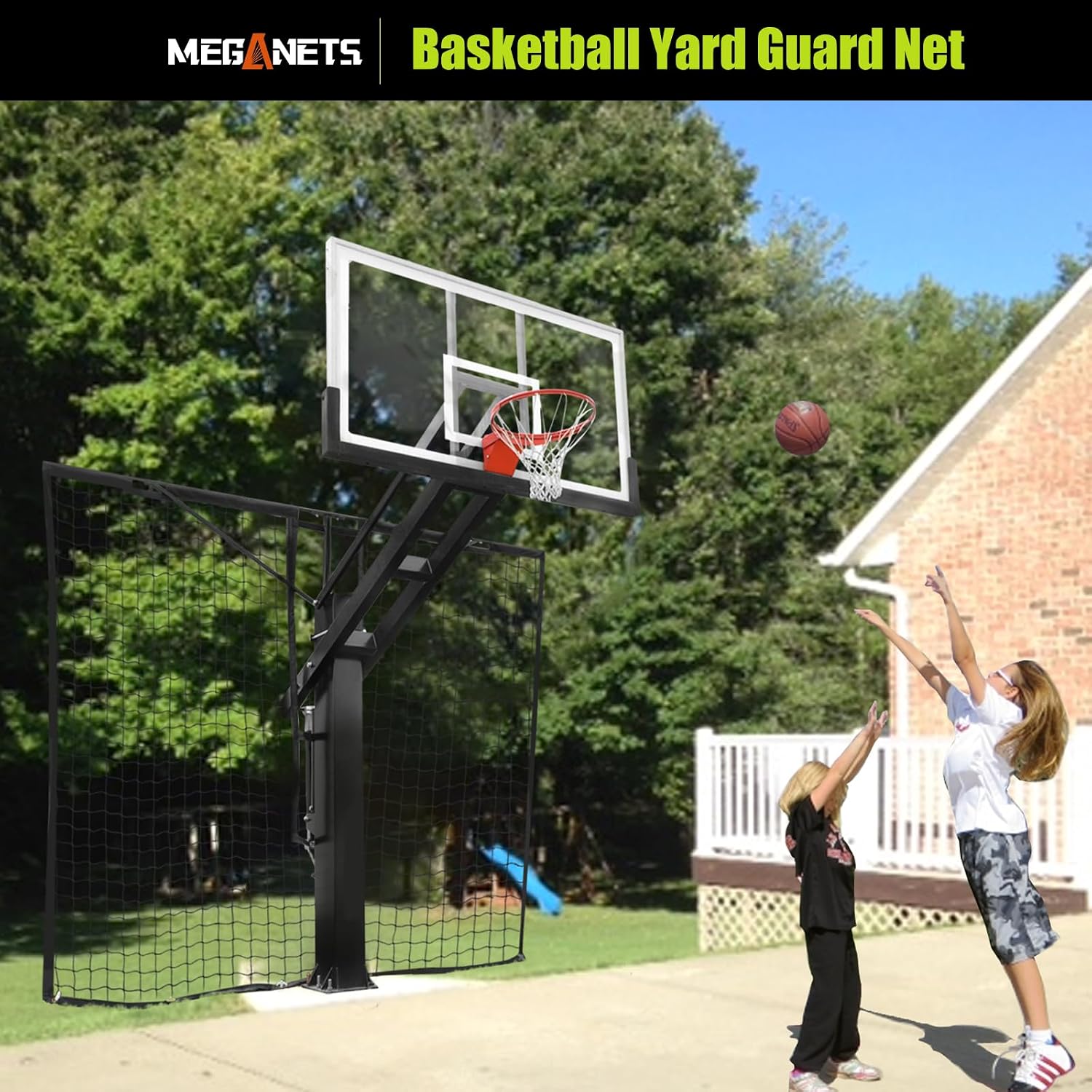 Heavy Duty Basketball Return Net 12FT X 10FT, UV-Resistant Yard Guard Backstop Net Basketball Return & Defensive Net System, Ball Net Catcher Suit for Square Poles