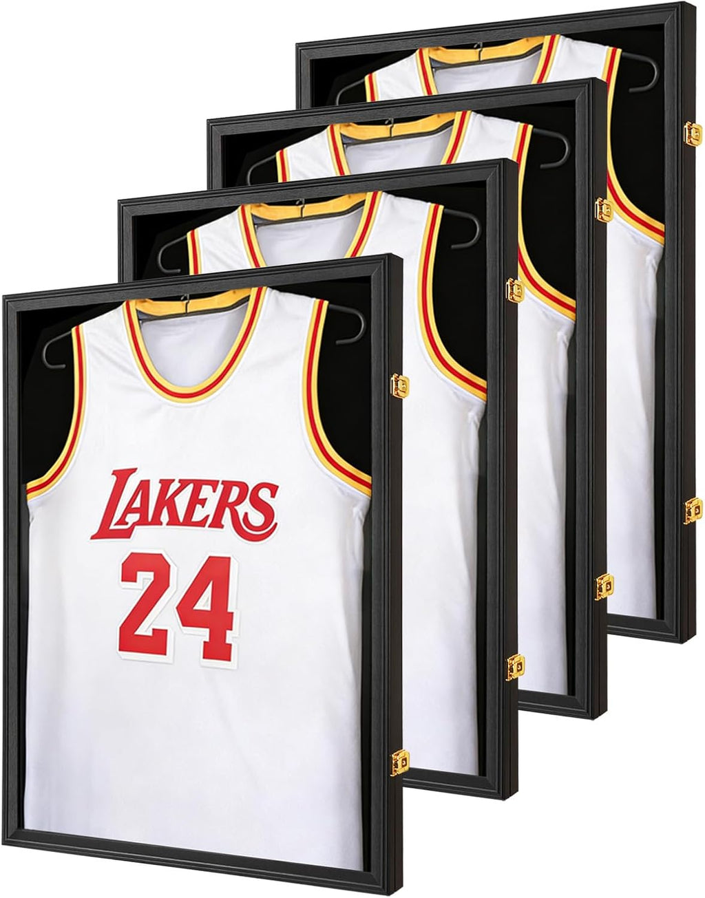 Jersey Frame Display Case 4 Pack for Wall ,Large Lockable T-Shirt Shadow Box with Clear UV Protection Acrylic & Hangers for Football Basketball Baseball Soccer Hockey, Matte Black