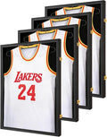 Jersey Frame Display Case 4 Pack for Wall ,Large Lockable T-Shirt Shadow Box with Clear UV Protection Acrylic & Hangers for Football Basketball Baseball Soccer Hockey, Matte Black