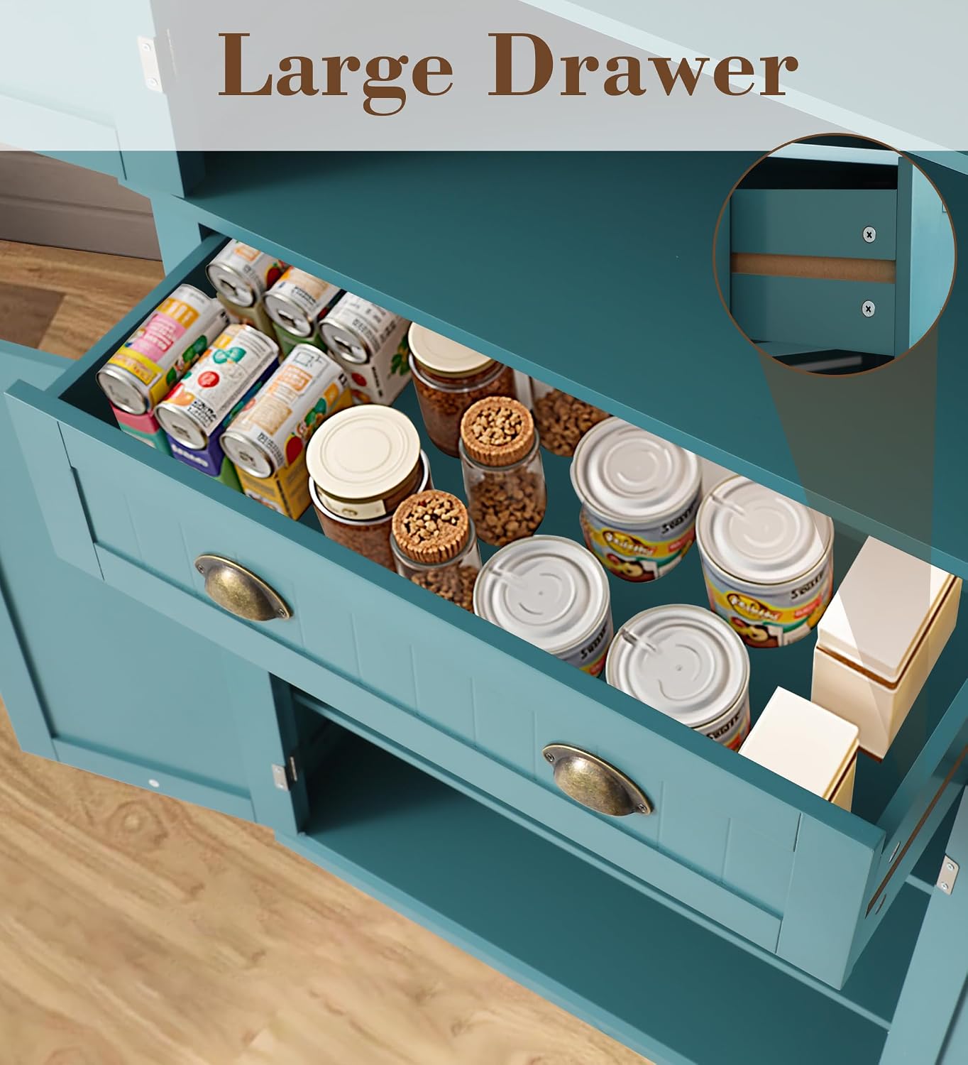 KIGOTY 72' Tall Kitchen Pantry Cabinet with Drawer and 4 Adjustable Shelves, Freestanding Pantry Storage Cabinets, Wood Cupboard Pantry Cabinet for Kitchen, Dining Room, Living Room, Turquoise