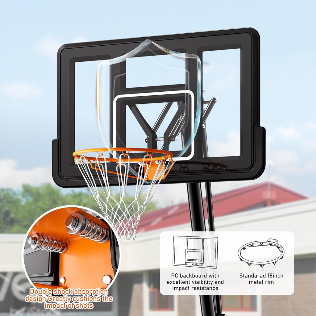 BACKYARD BLITZ Basketball Hoop,44in Backboard Portable Basketball Goal System, 10FT Hand-Crank Adjustable Basketball Hoop Outdoor