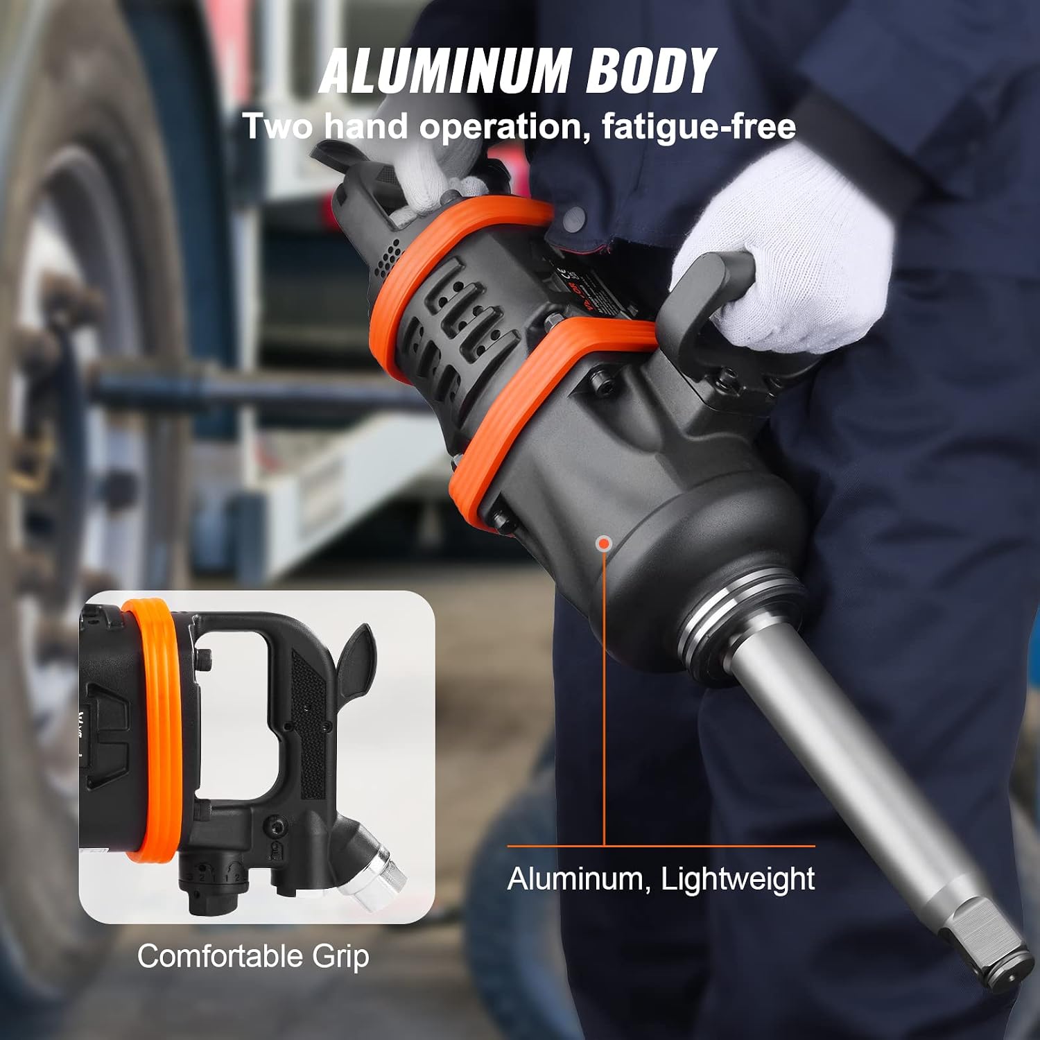 VEVOR 1 Inch Air Impact Wrench, Up to 5175 ft-lbs Beast Reverse Torque Output Pneumatic Impact w/ 8 Inch Anvil for Heavy Duty Machinery/Semi-Truck/Bus
