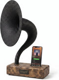 Handmade Acoustic Phone Speaker, Gramophone Phone Amplifier, Vintage Passive Speaker for Home Decor, Office Furniture Gift, Unique Handmade Smart Phone Dock - 15' Aged Oak & Cast Black