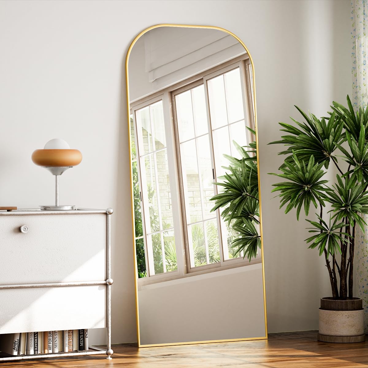 Koonmi Full Length Mirror, 71'x26' Mirror Full Length with Stand, Gold Domed Top Square-Edged Floor Mirror with Aluminum Alloy Frame for Bedroom Living Room