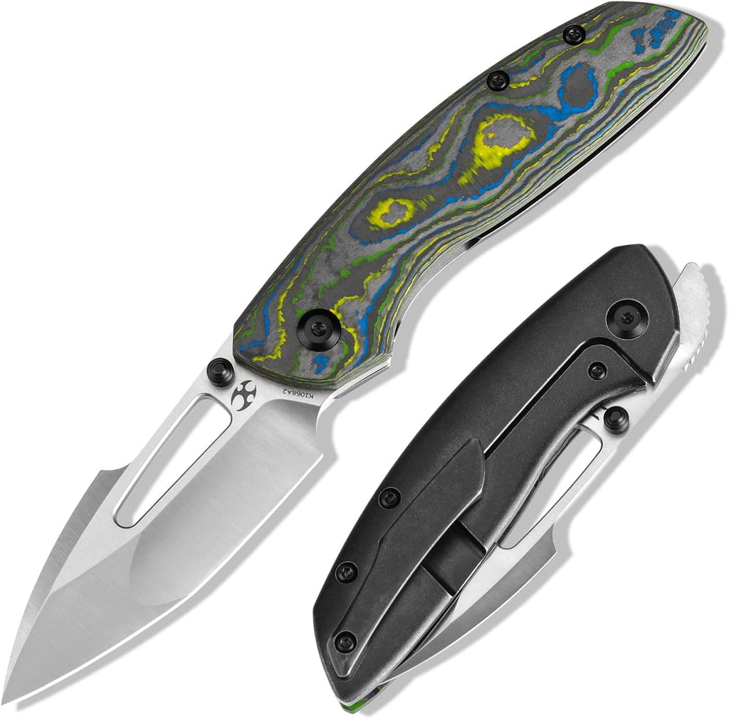 KANSEPT Link Pocket Folding Knives EDC Camping Hiking Folding Knife for Men Women 3'' Satin CPM 20CV Blade Pocke Knife with 80S Camo Carbon Fiber Blackwash Titanium Handle Everyday Carry K1068A2