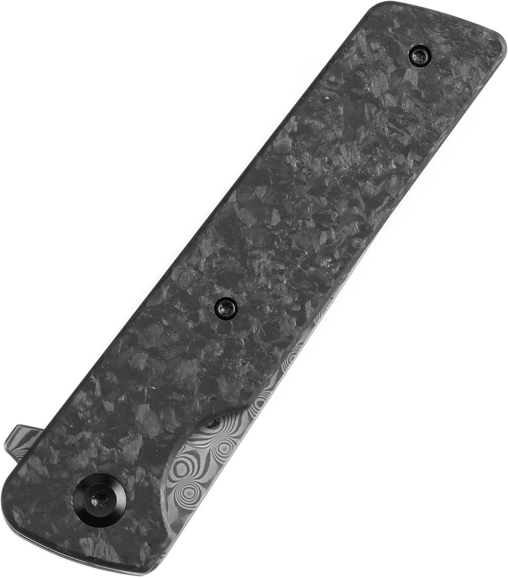 KANSEPT Anomaly Pocket Folding Knives EDC Camping Folding Knife 3.14'' Damascus Material Pocket Folding Knife with Shred Carbon Fiber Handle Everyday Carry K2038A6