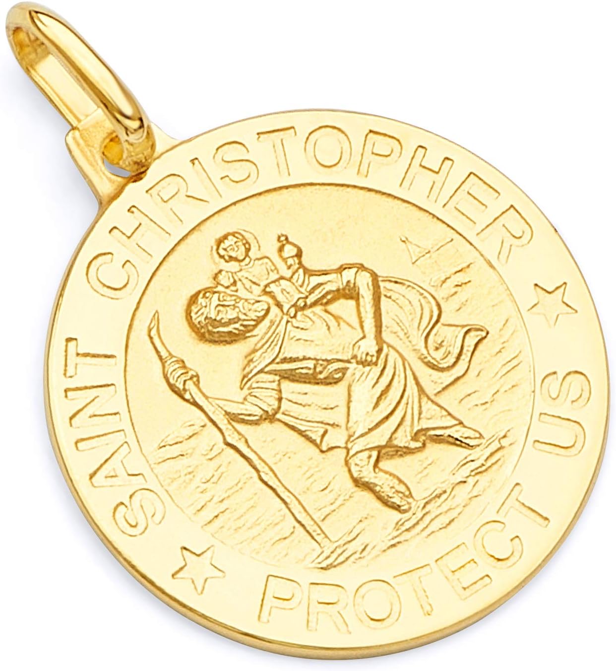 14k REAL Yellow/White Gold Religious Saint Christopher Medal Charm Pendant - 3 Different Size Available