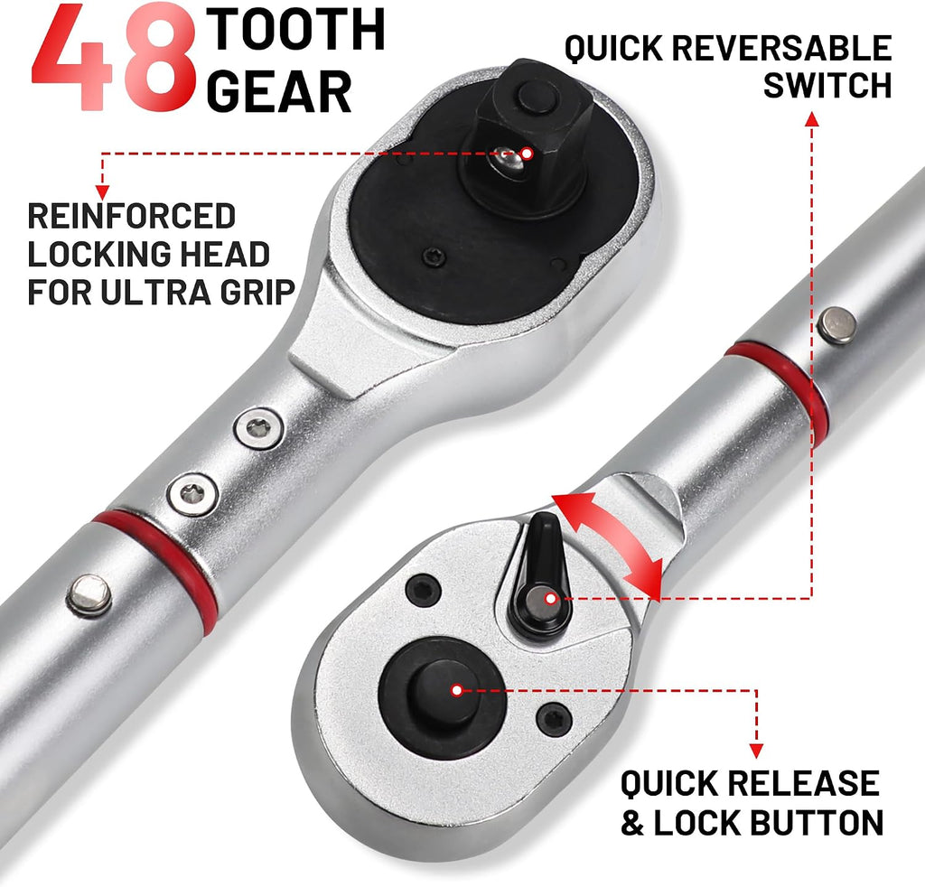 3/4 Inch Torque Wrench, 48 Tooth Torque Wrench 3/4 Drive 100-600FT.LB/135-815N.M with a Solid Storage Case