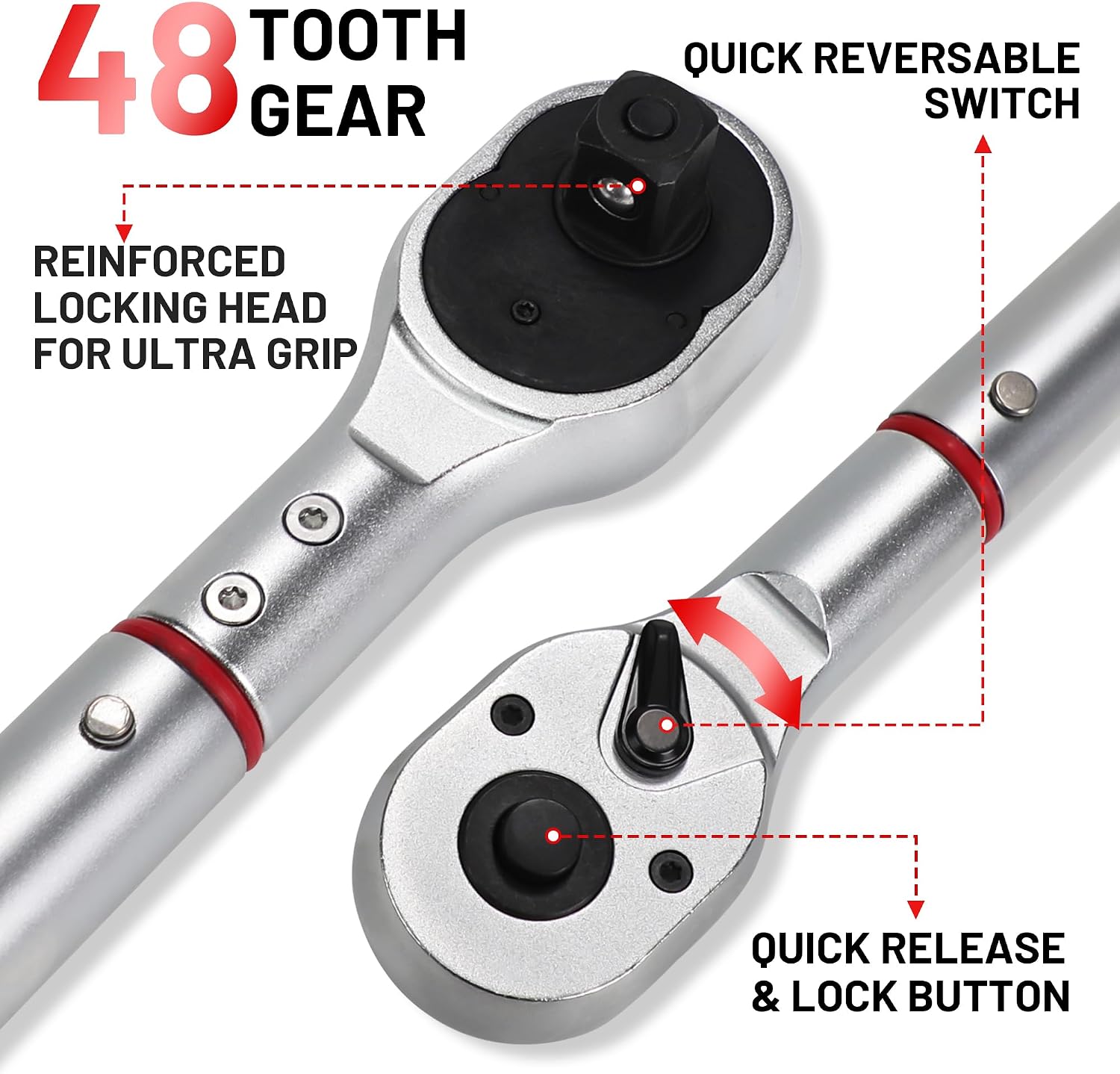 3/4 Inch Torque Wrench, 48 Tooth Torque Wrench 3/4 Drive 100-600FT.LB/135-815N.M with a Solid Storage Case