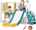 Qaba 6 in 1 Toddler Slide and Swing Set, Toddler Playground for Ages 1-3 Years with Basketball Hoop, Climber, Storage Space, Telescope, Indoor/Outdoor Playset, Yellow