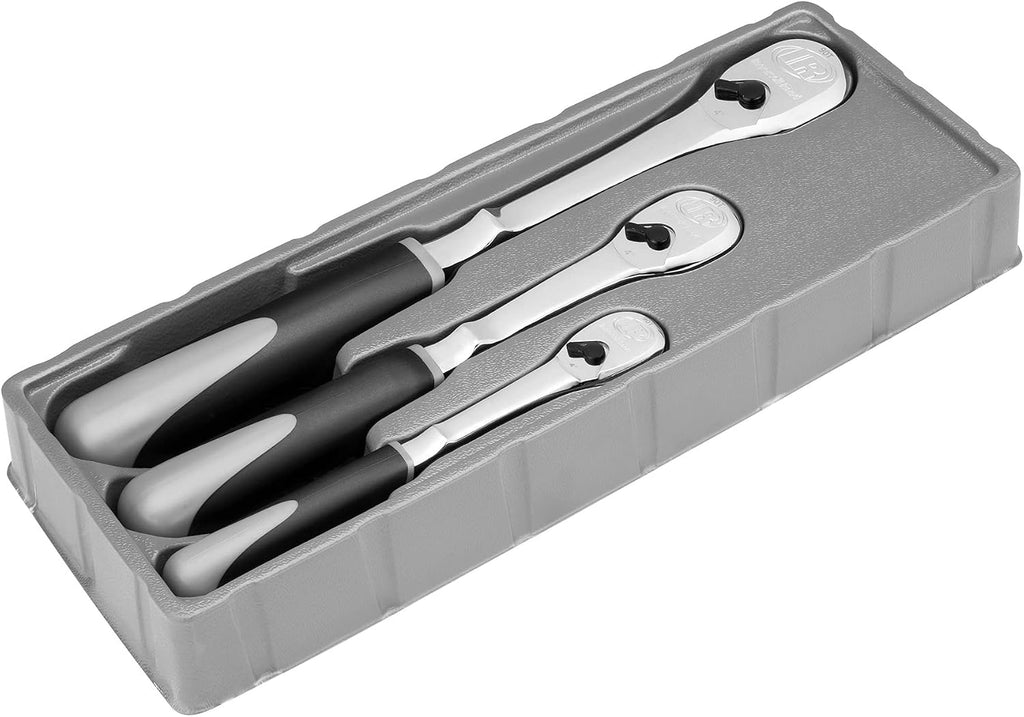 Ingersoll Rand 3-Piece 90-Tooth Ratchet Set – 1/4', 3/8', 1/2' Drive, Chrome Vanadium Steel, Sealed Heads, Comfort Grip Handles – 752026