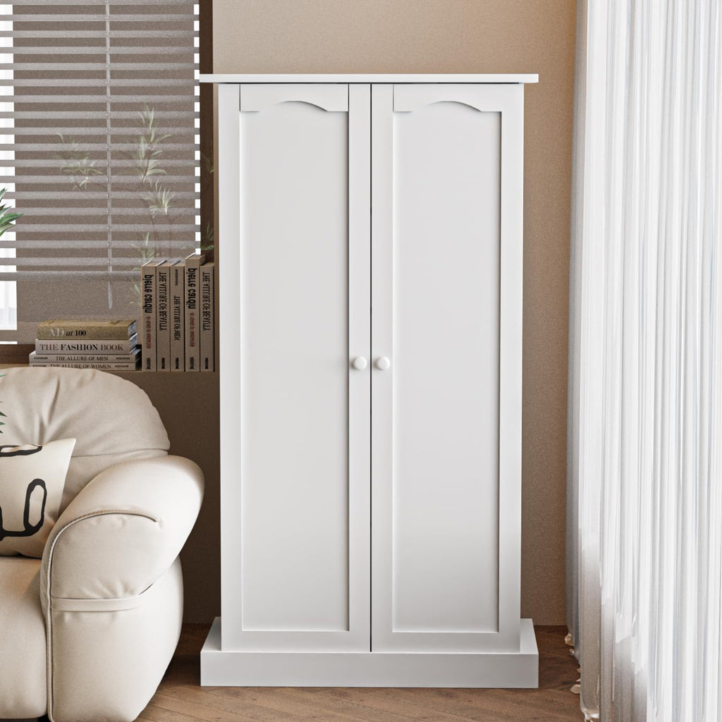 FJTJBSI 50' LED Kitchen Pantry Cabinet with 3 Adjustable Shelves and 2 Doors Wood Pantry Storage Cabinet with Handle for Kitchen Living Room and Dinning Room White