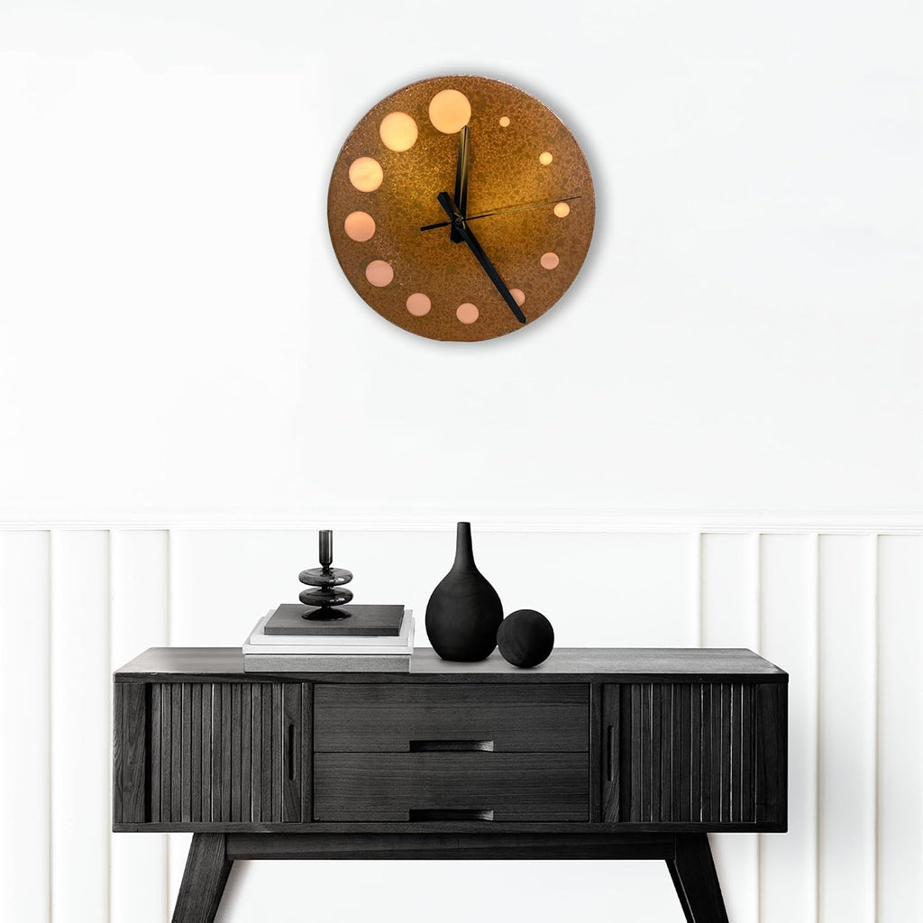 Handmade Pure Copper Wall Clock for Home Decoration, Decor Clock for Living Room, Bedroom and Kitchen, Rustic Decorative Mural Clock Art for Farmhouse (Circles of Time, 17.7)
