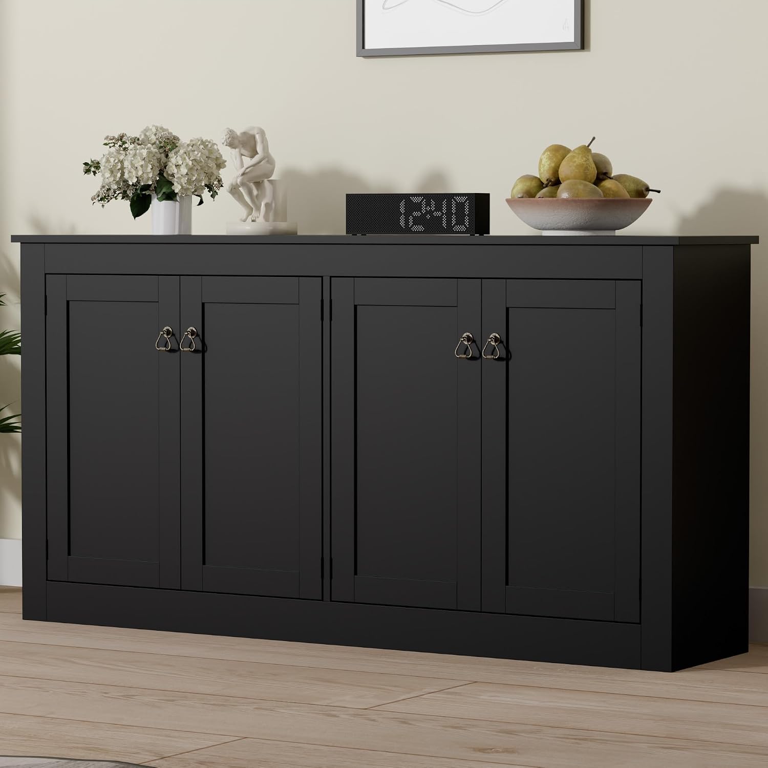 Cozy Castle Buffet Cabinet with Storage - Kitchen Storage Cabinet Wood Console Table Coffee Bar Accent Cabinets for Living Room Dining Room Entryway Black 57.5' W