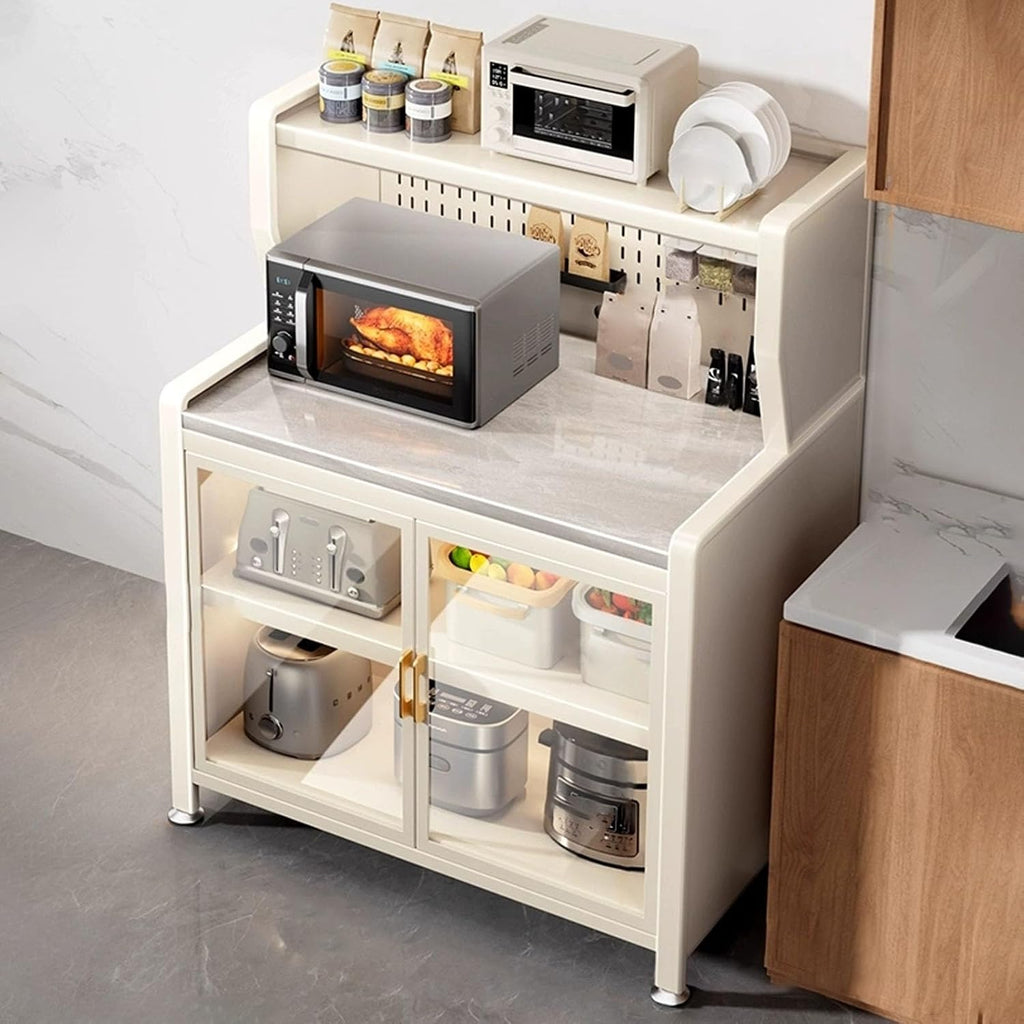 JKGHK Metal Kitchen Pantry Storage Cabinet, Microwave Stand for Kitchens with Pegboard and Adjustable Shelves, Kitchen Bakers Rack for Dining Room, Living Room(White,24x50in)