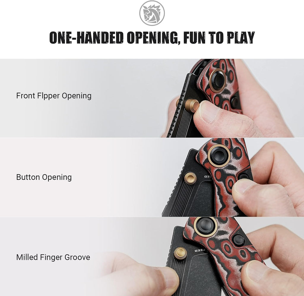 Vosteed Naga EDC Folding Pocket Knife - 3.47' S35VN Black Stonewash Blade - Top Liner Lock, Scarlet Void Micarta Handle - Camping, Hunting Knives - A3905
