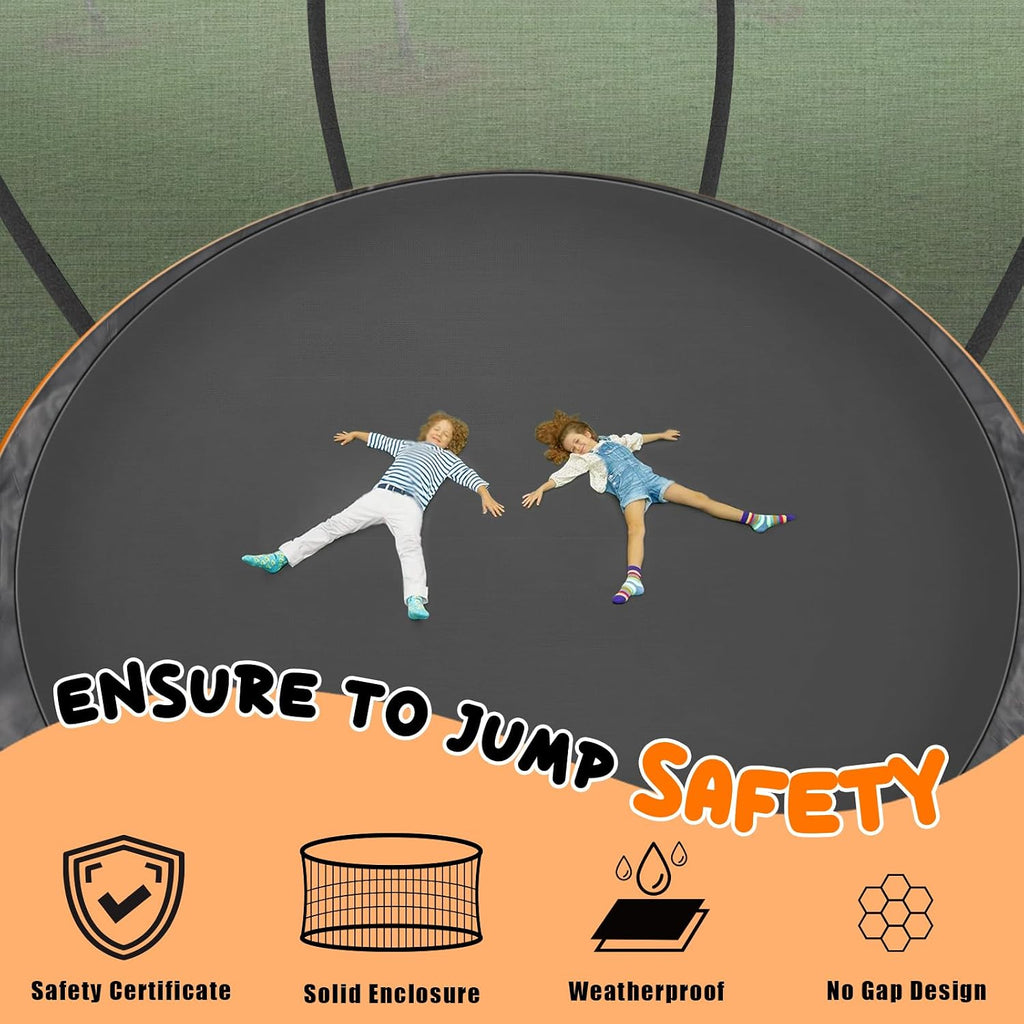 12FT 14FT Trampoline for Adults/Kids - Outdoor Trampoline with Basketball Hoop, Curved Poles, Enclosure Net and Ladder, Heavy Duty Recreational Trampoline, ASTM Approval
