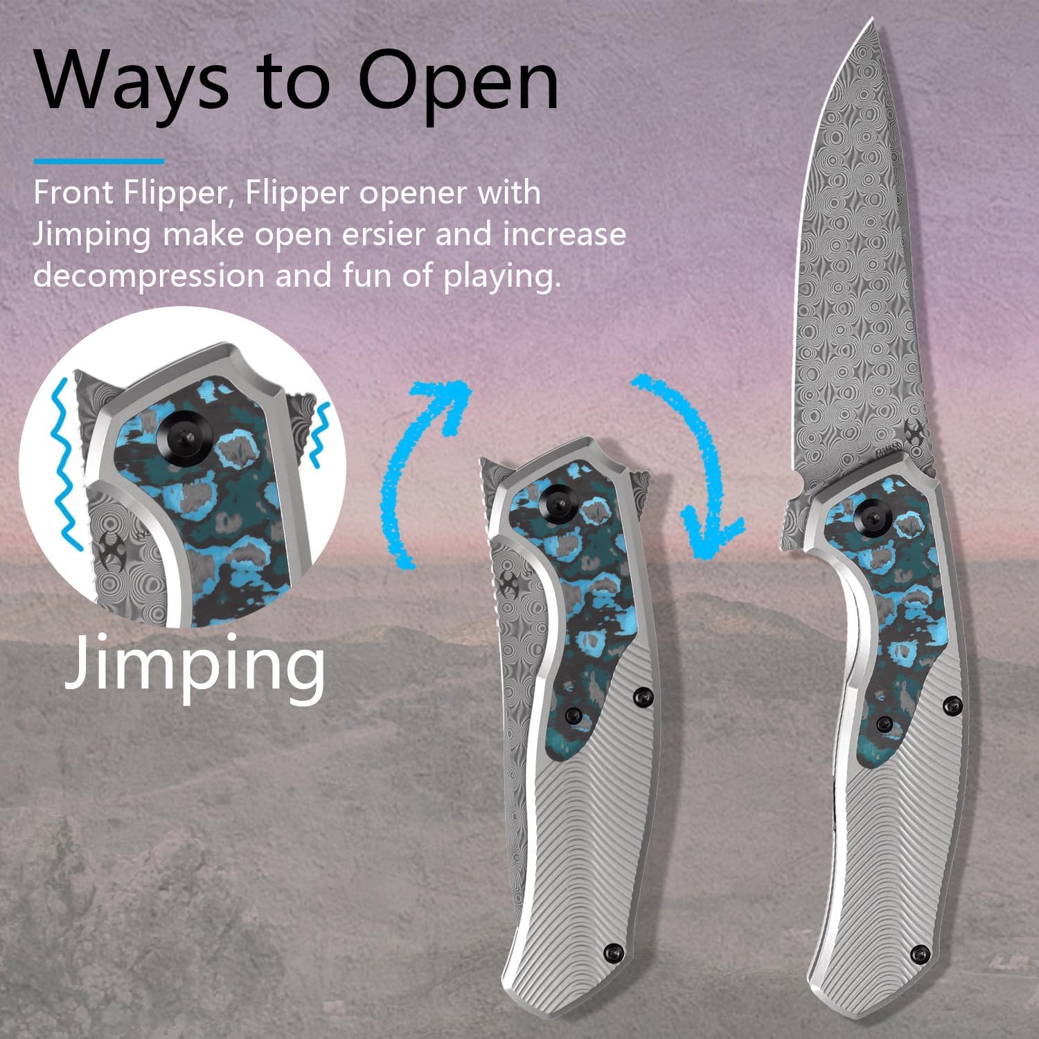 KANSEPT HAVØRN Pocket Folding Knives for Men Women Camping Hiking Folding Knife 3.48'' Damascus Blade Material Pocke Knife with Titanium Arctic Storm Fat Carbon Handle Everyday Carry K1069A3
