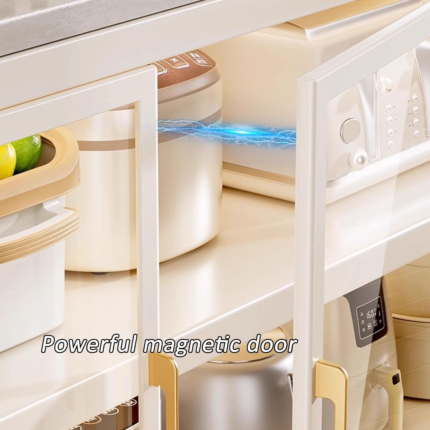 JKGHK Metal Kitchen Pantry Storage Cabinet, Microwave Stand for Kitchens with Pegboard and Adjustable Shelves, Kitchen Bakers Rack for Dining Room, Living Room(White,24x61in)