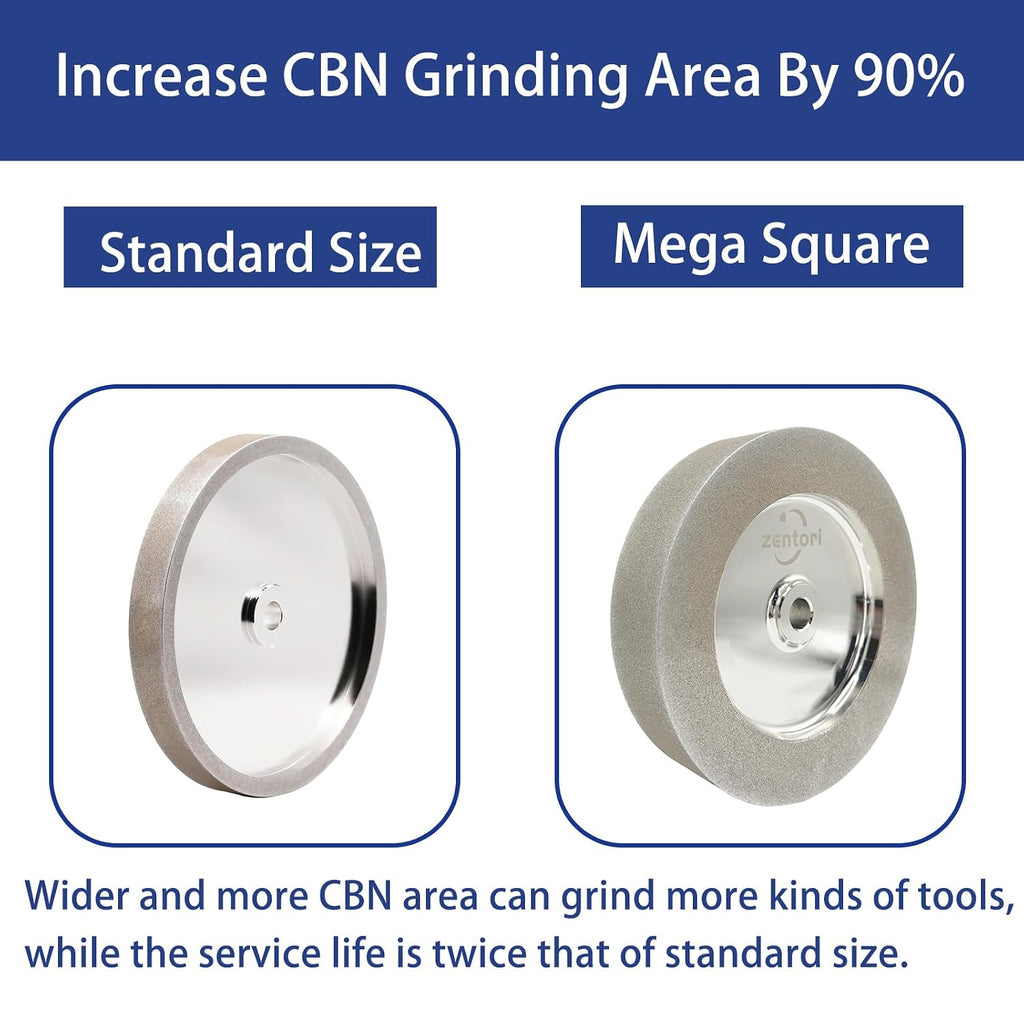 CBN Grinding Wheel 6 inch 600&1000 Grit Mega Square,1.5' Wide,1/2' Arbor,1' Down The Side,for Sharpening Woodturning and HSS Tools,Suitable for All Kinds of 6-inch Bench Grinders(600&1000 Grit)