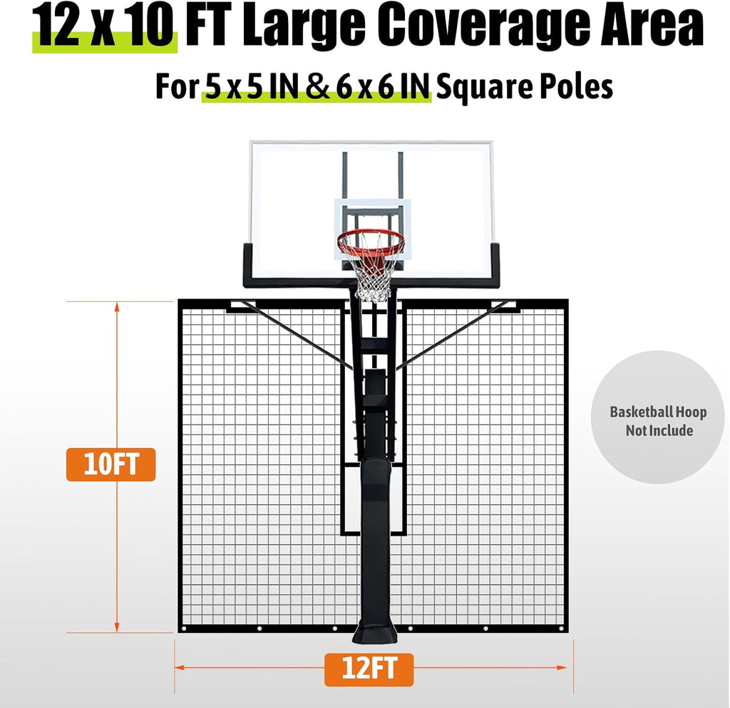 Heavy Duty Basketball Return Net 12FT X 10FT, UV-Resistant Yard Guard Backstop Net Basketball Return & Defensive Net System, Ball Net Catcher Suit for Square Poles