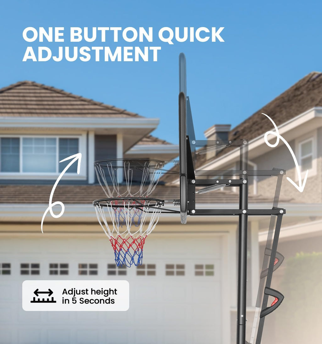 Basketball Hoop Outdoor, 4.9-10FT Adjustable Height, Portable Basketball Hoops & Goals with 48 inch Shatterproof Backboard and Triangular Base, Best for Teens/Youth/Adults