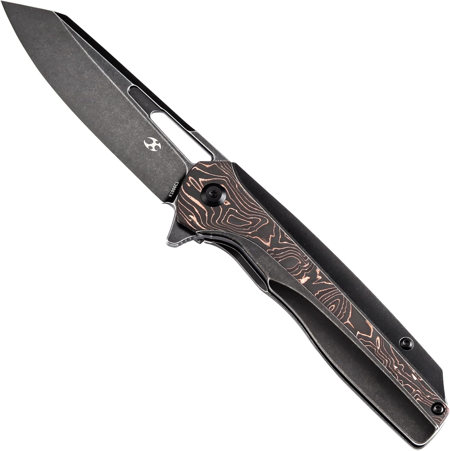 KANSEPT Shard Pocket Folding Knife 3.48'' CPM-S35VN Material with Blackwash Titanium Copper Carbon Fiber Handle Everyday Carry K1006C1