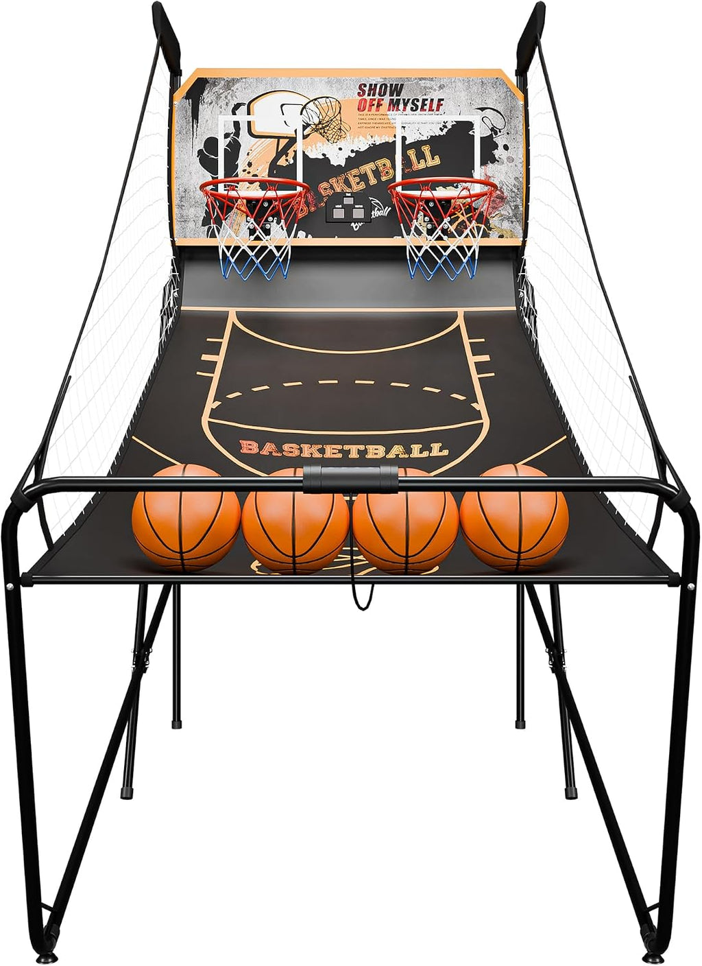 Nova Microdermabrasion Foldable Indoor Basketball Arcade Game Double Shot 2 Player W/ 4 Balls, Electronic Scoreboard and Inflation Pump (Black Gold)