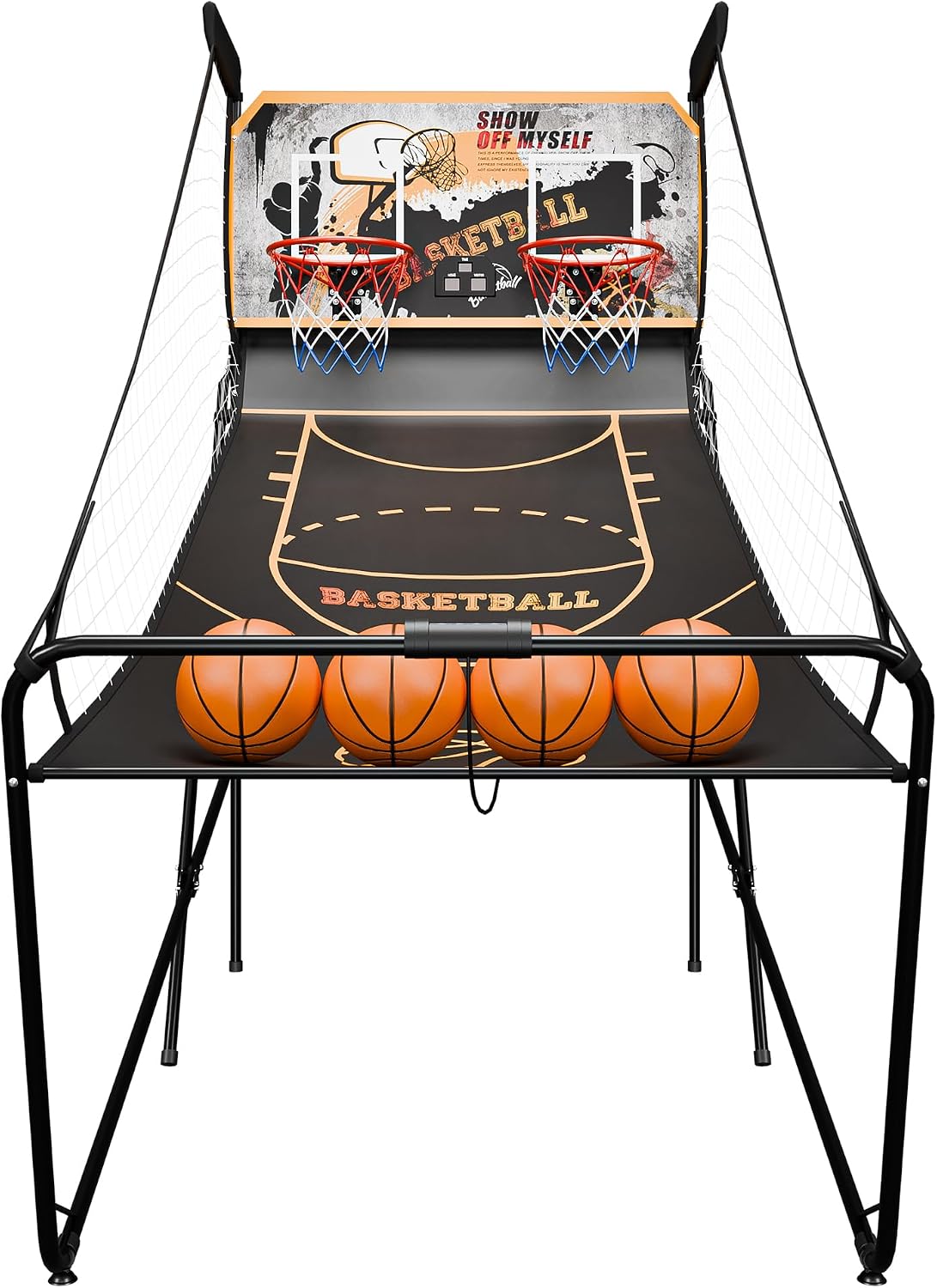 Nova Microdermabrasion Foldable Indoor Basketball Arcade Game Double Shot 2 Player W/ 4 Balls, Electronic Scoreboard and Inflation Pump (Black Gold)