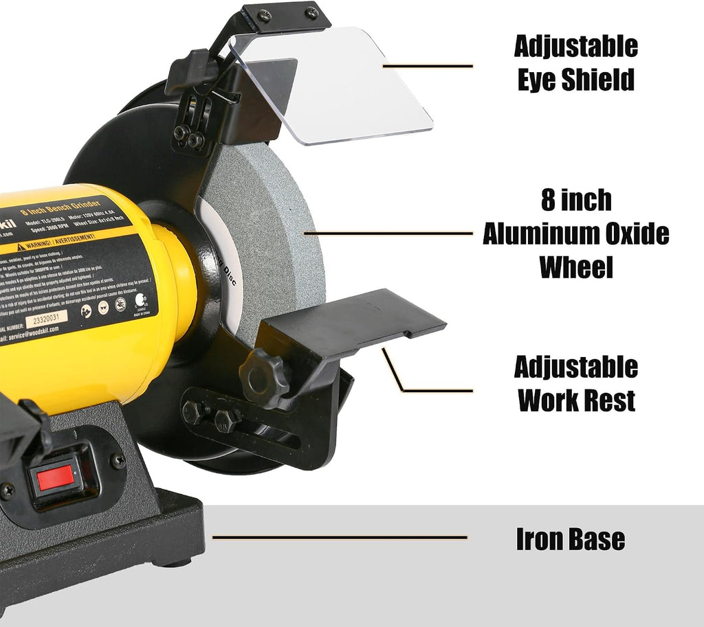 4.8A 3/4HP 8-Inch Bench Grinder, 3600rpm Table Grinder with Two Protective Eye Masks and Two Grinding Wheels Multipurpose Grinders for Metal, Knife, Dental, Amber, Jewelry, Jade