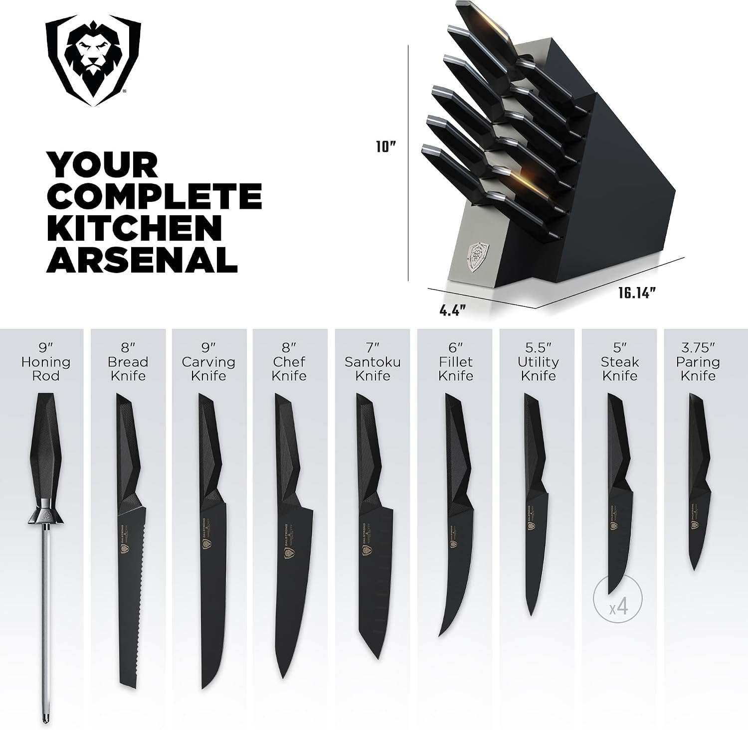 Dalstrong 12-Piece Knife Block Set — All-Black Titanium-Coated Blades, 15° Honbazuke Edge, Full-Tang G-10 Handles — Shadow Black Series For Modern Dark Kitchens & Statement Cooks — NSF Certified