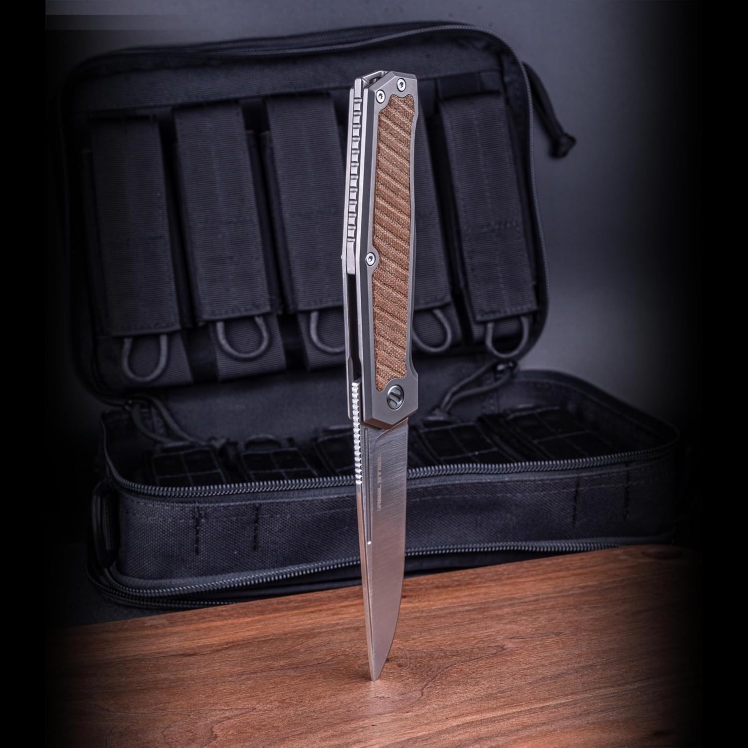 REALSTEEL Knives Rokot Premium Frame Lock Flipper Knife (S35VN Satin Drop Point Blade) Titanium TC-4 Handle (Natural Micarta Inlays)