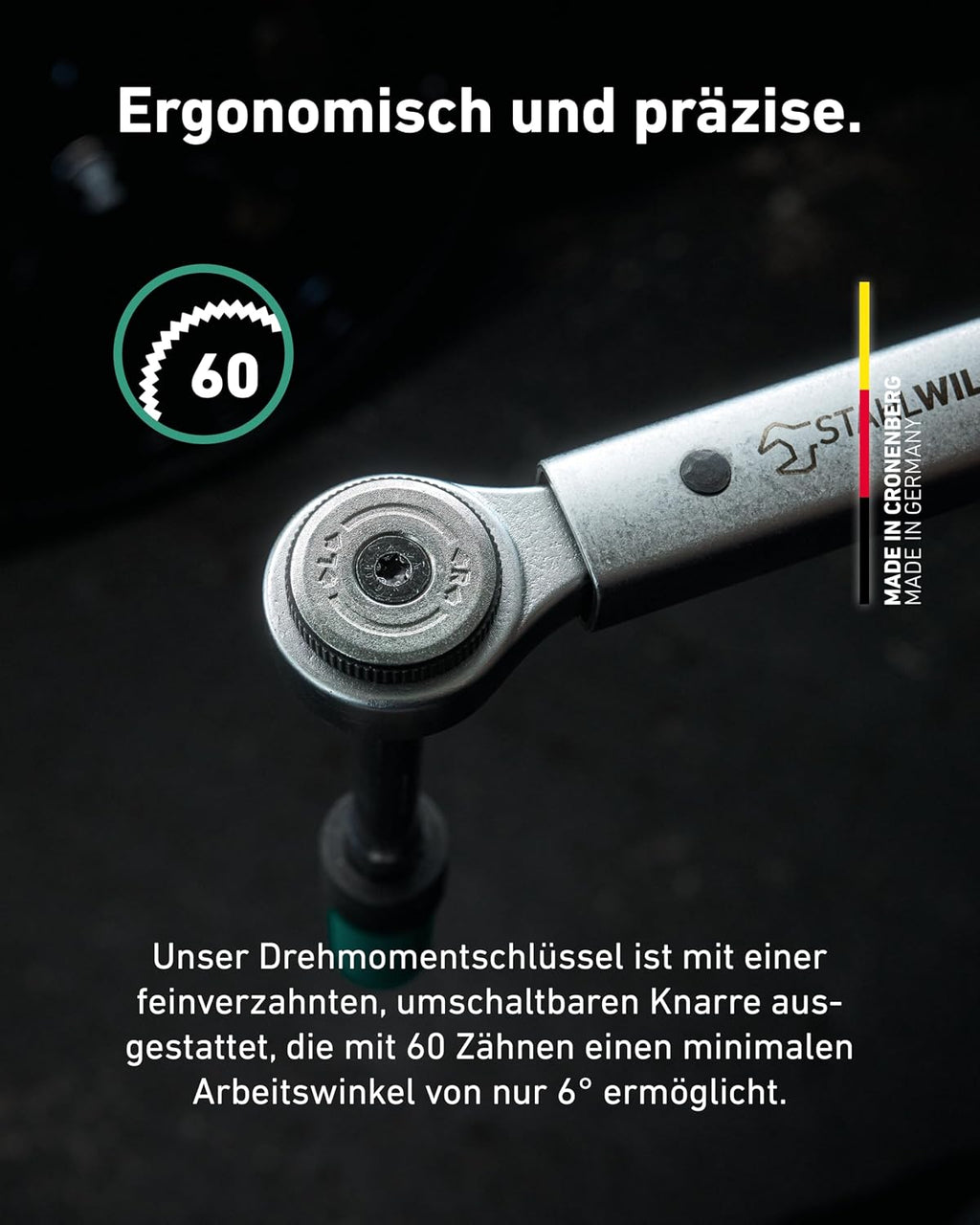 STAHLWILLE 750NR/200 Torque Wrench 40-200 N·m with 1/2 Inch Reversible Ratchet with Certificate Made in Germany