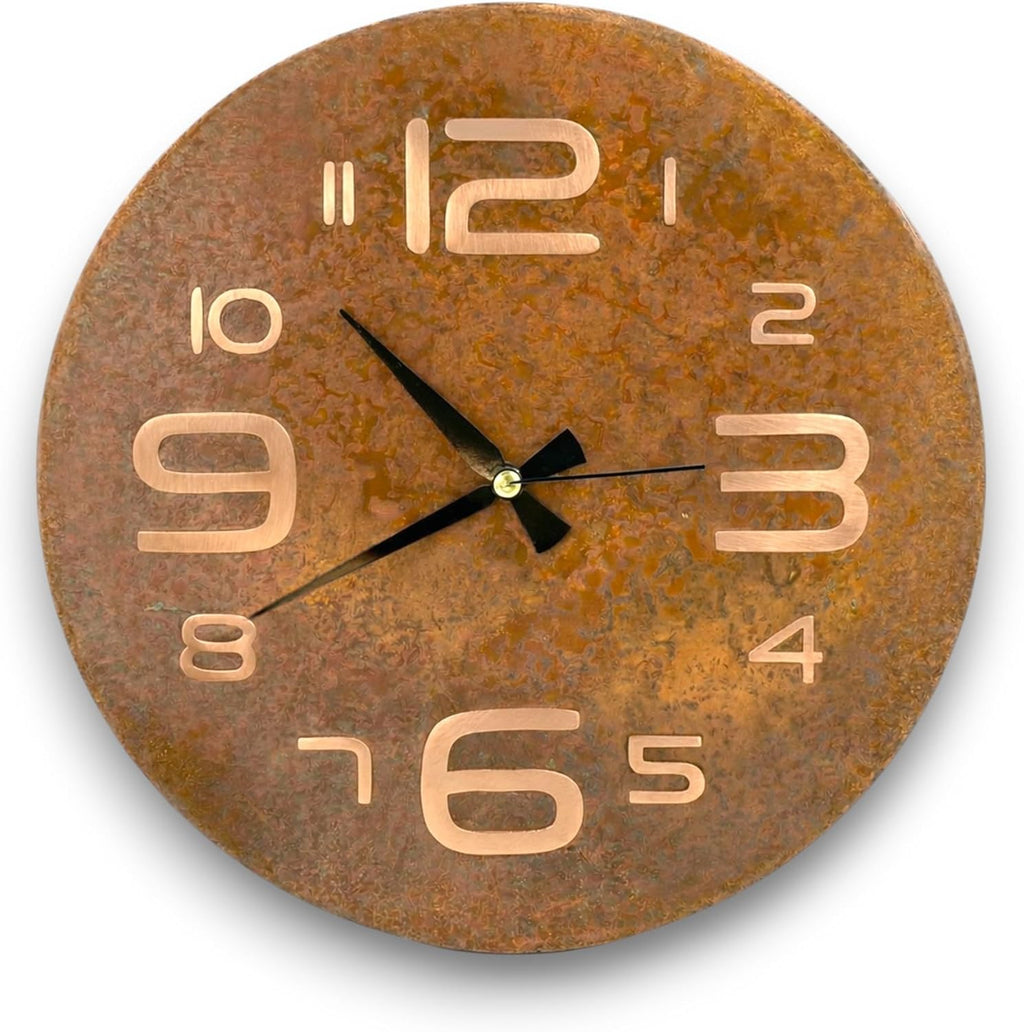 Handmade Pure Copper Wall Clock for Home Decoration, Decor Clock for Living Room, Bedroom and Kitchen, Rustic Decorative Mural Clock Art for Farmhouse (Big Numbers, 17.7)