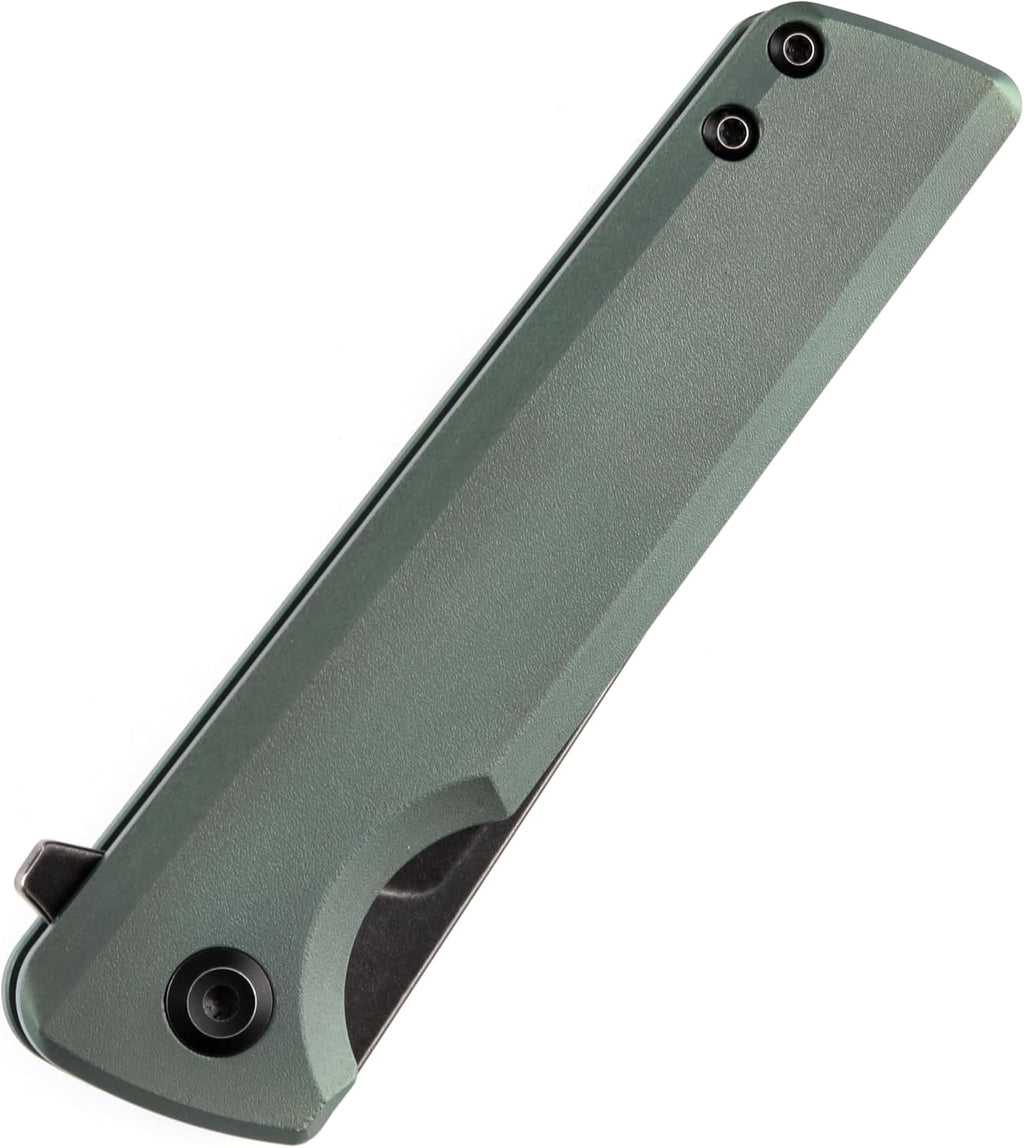 KANSEPT Anomaly Pocket Folding Knives EDC Camping Folding Knife 3.14'' Black Stonewashed CPM S35VN Material Pocket Folding Knife with Green Orange Peel Finish Titanium Handle Everyday Carry K2038T4