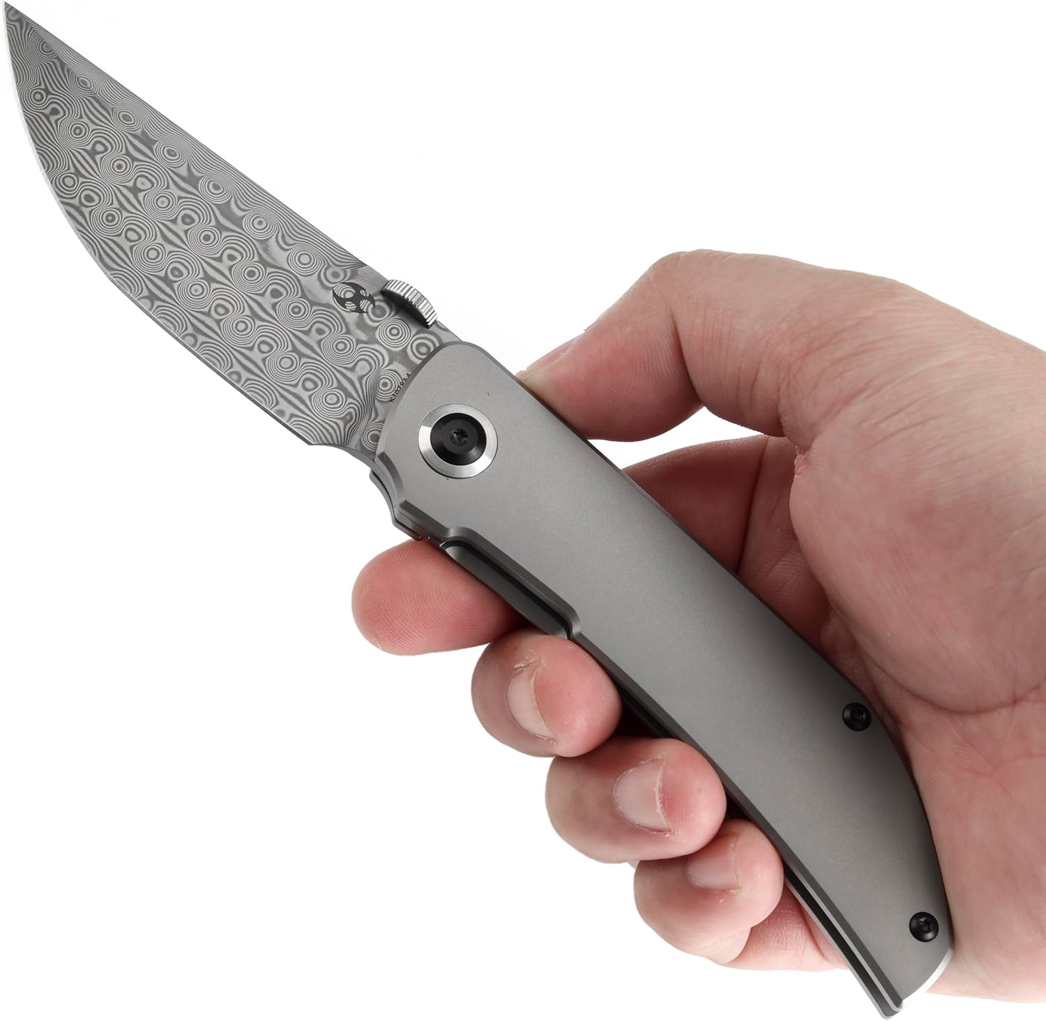 KANSEPT Tarkin Camping Pocket Knives for Men 7.87in Folding Pocket Knives with 3.42in Damascus Material and Bead Blasted Titanium Handle for Outdoor, Tactical, Survival K1078A4
