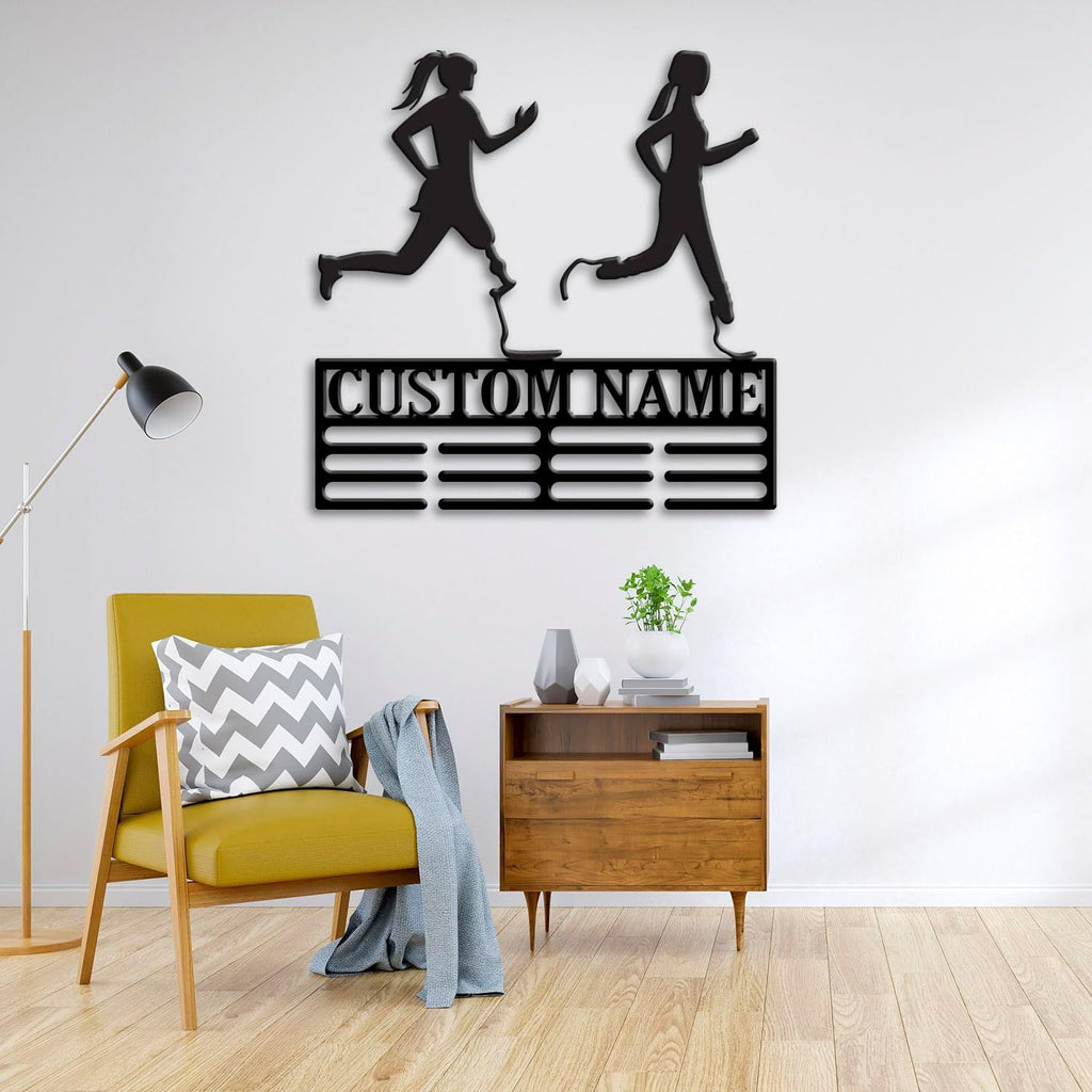 Custom Blades Running Medal Holder LED Light, Blade Runners Name Medal Hanger Display, Rack For Tiered Award Ribbon, Metal Sign Gift For Athlete Artwork