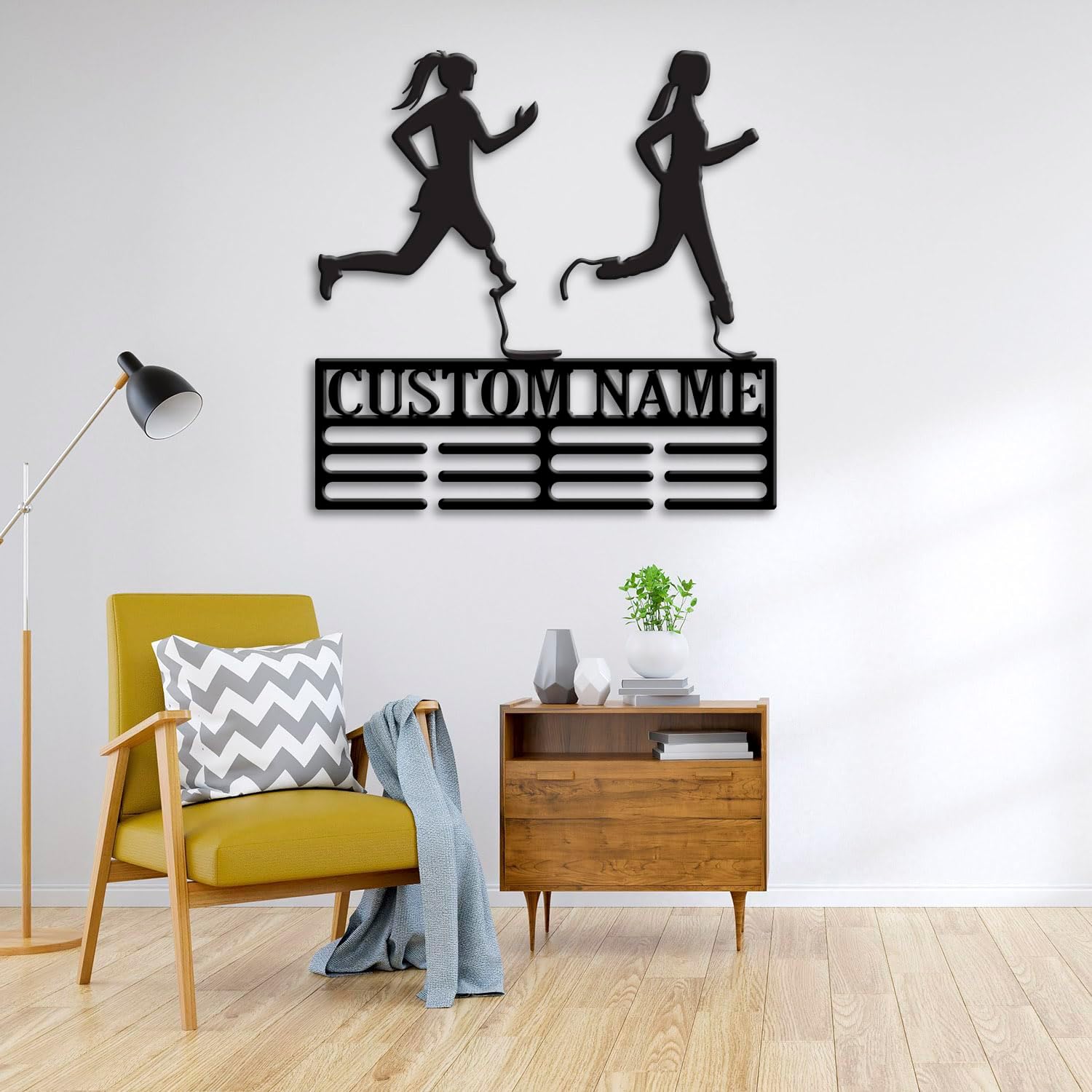 Custom Blades Running Medal Holder LED Light, Blade Runners Name Medal Hanger Display, Rack For Tiered Award Ribbon, Metal Sign Gift For Athlete Artwork
