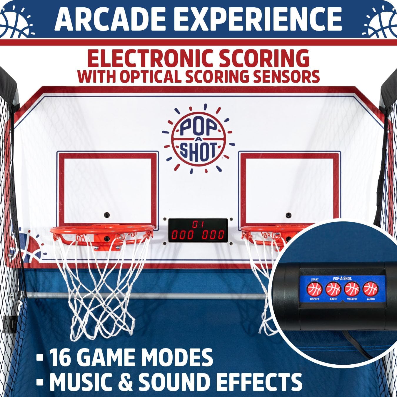 Pop-A-Shot - Home Dual Shot | Arcade Basketball Game for Home | Sensor Scoring Hoop, 16 Game Modes, 7 Balls | Foldable for Easy Storage | Fun for All Players